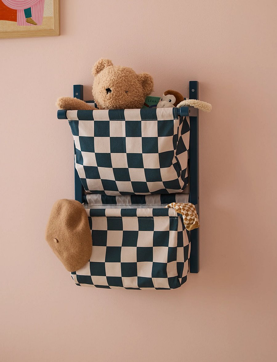 Kid's Concept - Wall storage textile check teal - opbevaringskurve - multi - 4