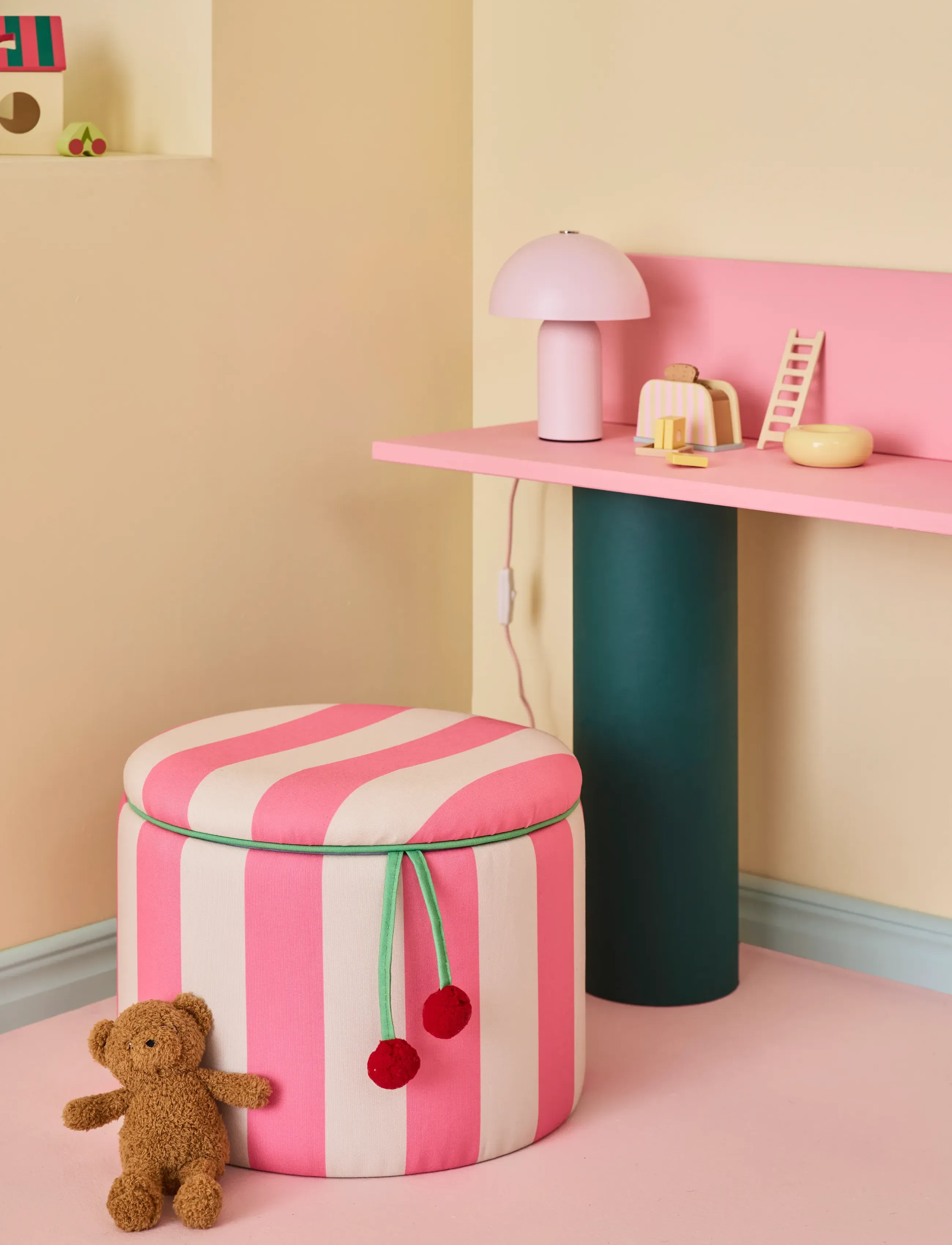 Kid's Concept Pouffe Cylinder With Storage Pink, One Size, Furniture, Rosa - Pouffes, Kinder