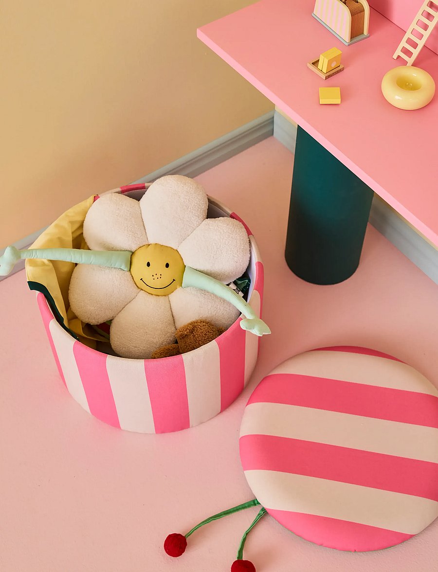 Kid's Concept - Pouffe cylinder with storage pink - multi - 3