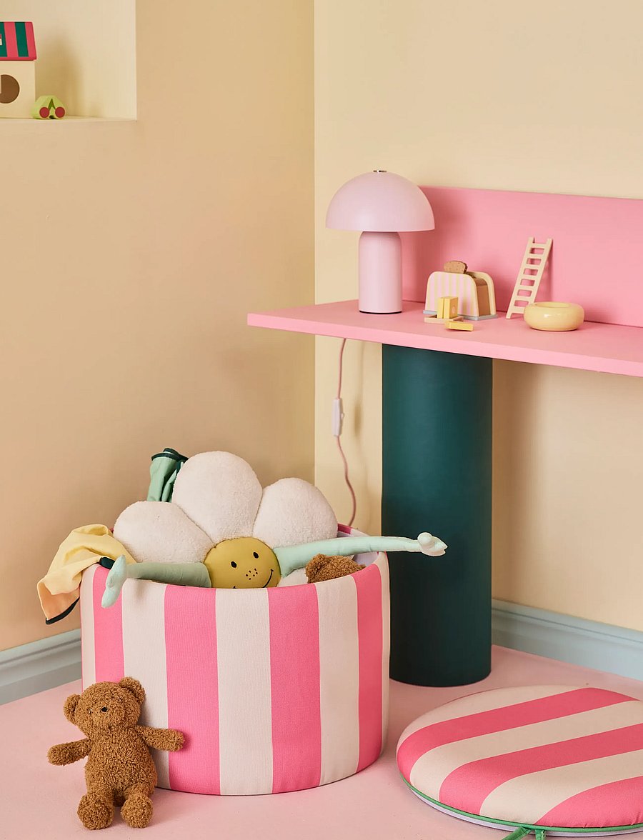Kid's Concept - Pouffe cylinder with storage pink - multi - 5