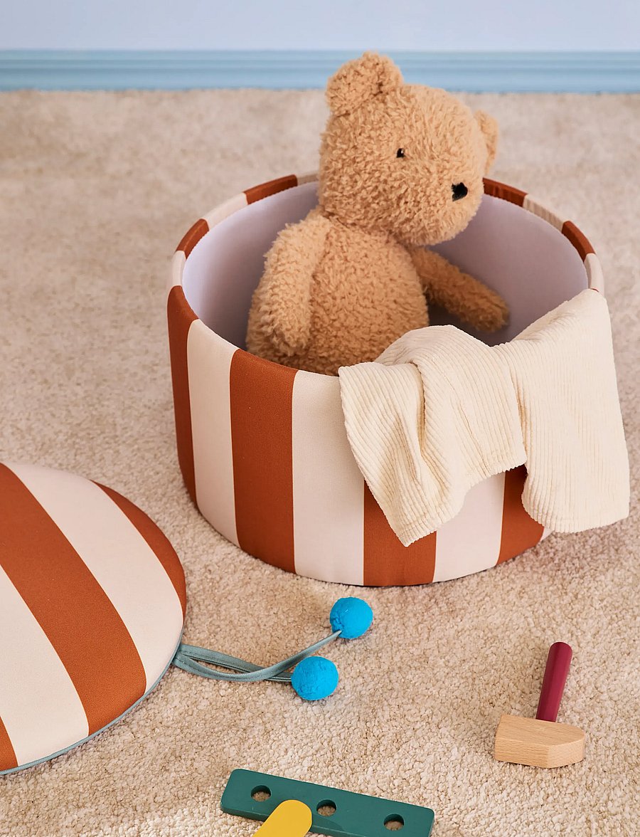 Kid's Concept - Pouffe cylinder with storage brown - puffer og lænestole - multi - 3