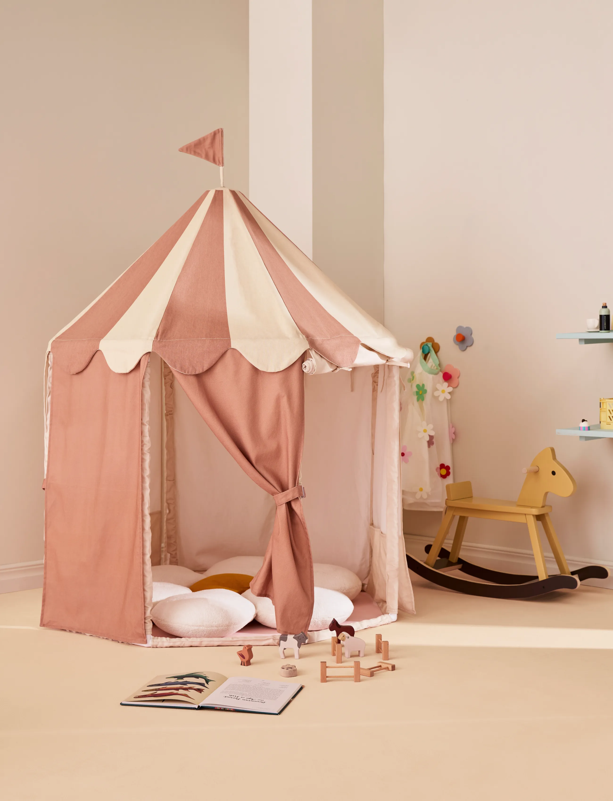 Kid's Concept Pavillion Tent Stripe Dusty Brown, One Size, Play Tents & Tunnels, Beige - Tent, Kinder