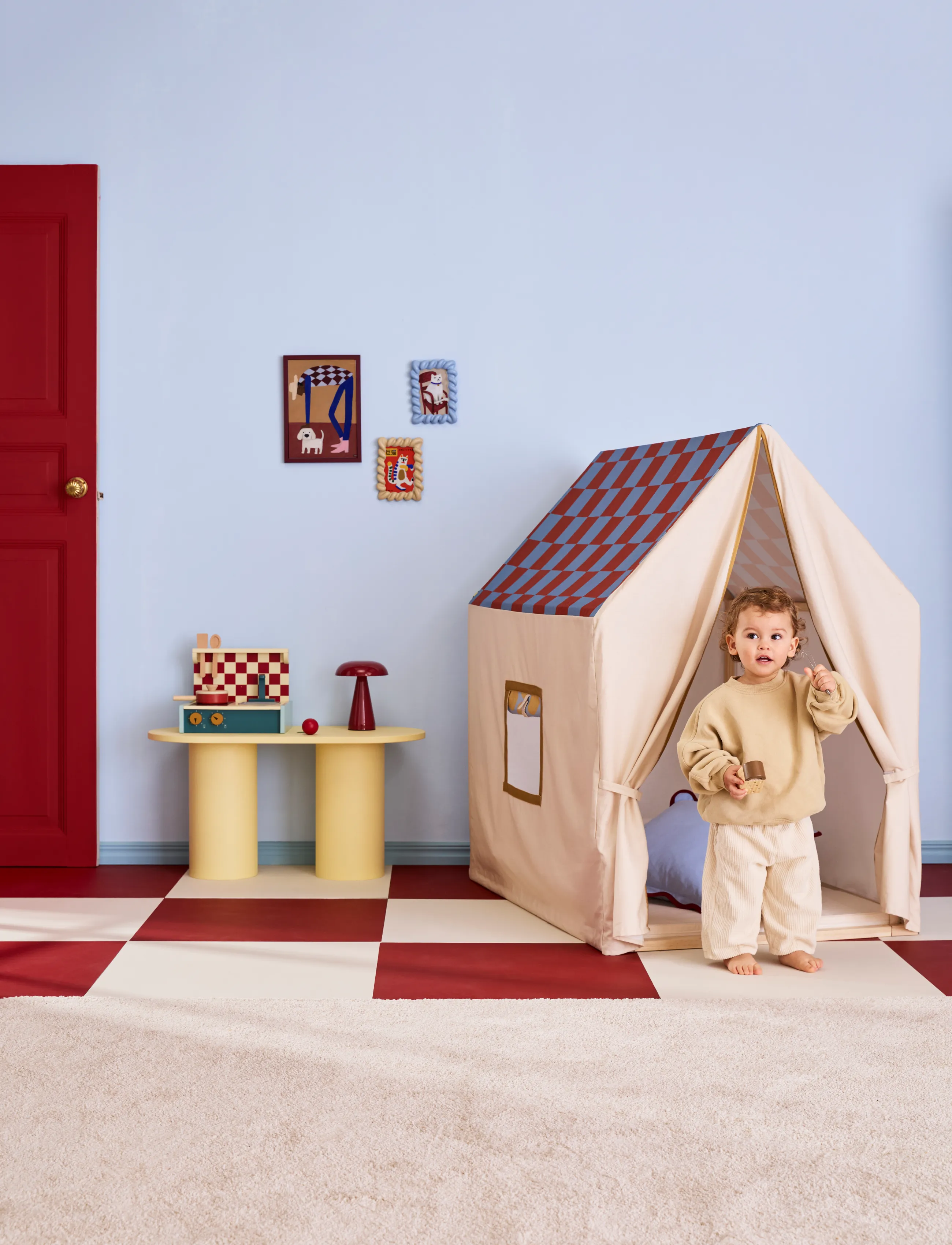 Kid's Concept Play House Tent Dusty Blue Check, Børneseng og tilbehør, Creme, Str: ONE SIZE