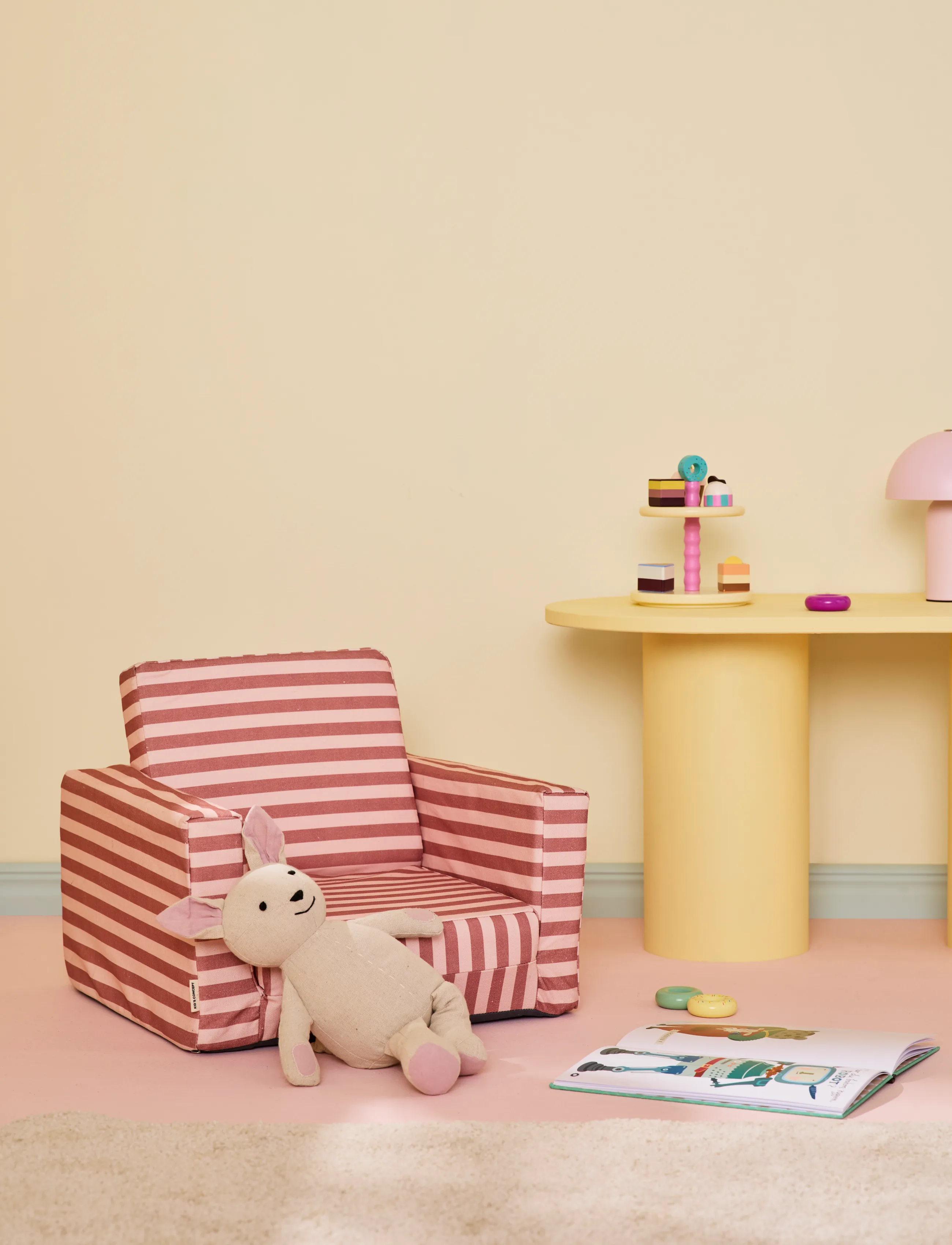 Kid's Concept Armchair Foldable Stripe Clay Pink, One Size, Furniture, Rosa - Chairs & Stools, Kinder