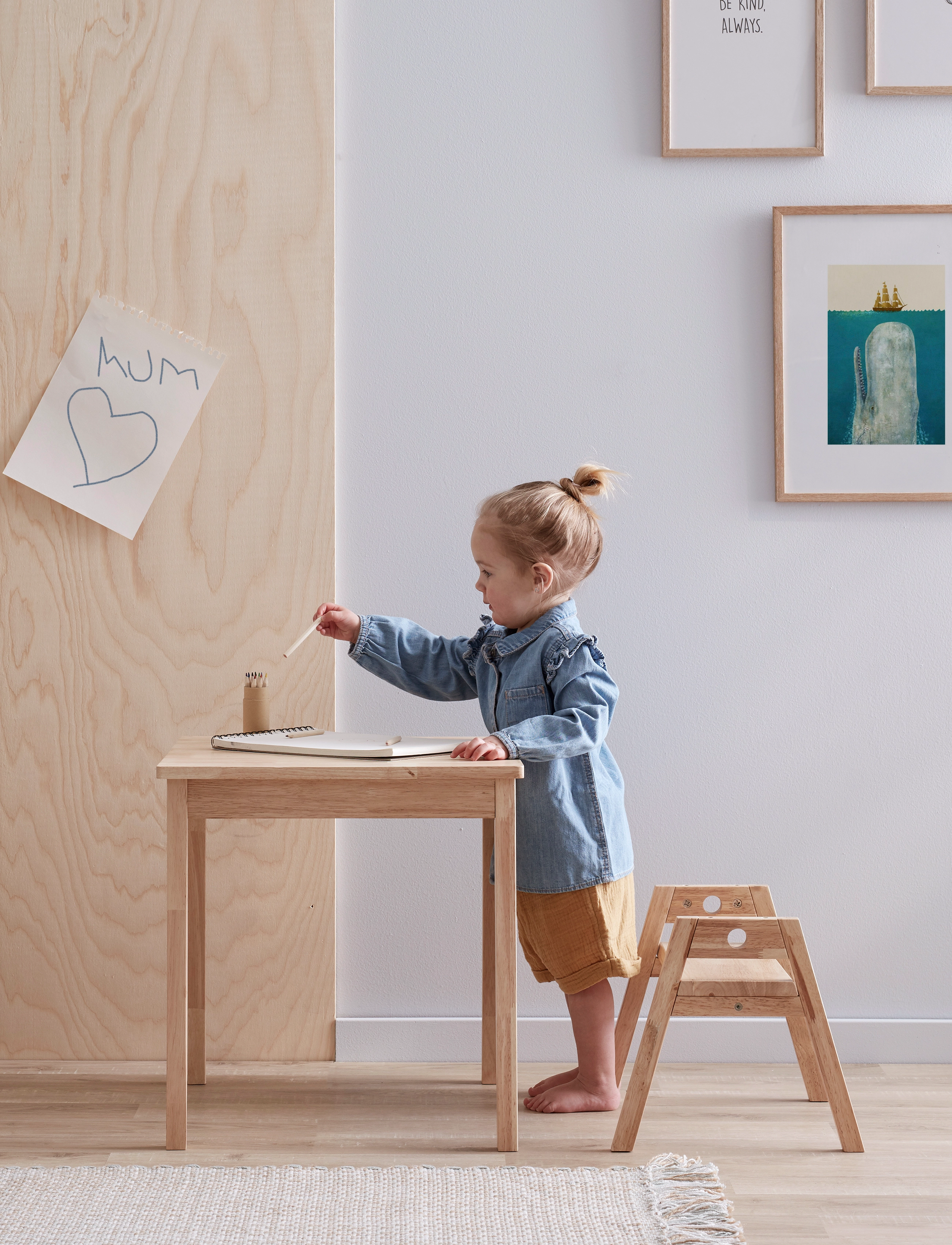 Kid's Concept Table & Adjustable Stool, Kids Bedroom Sæt, Beige, Str: ONE SIZE