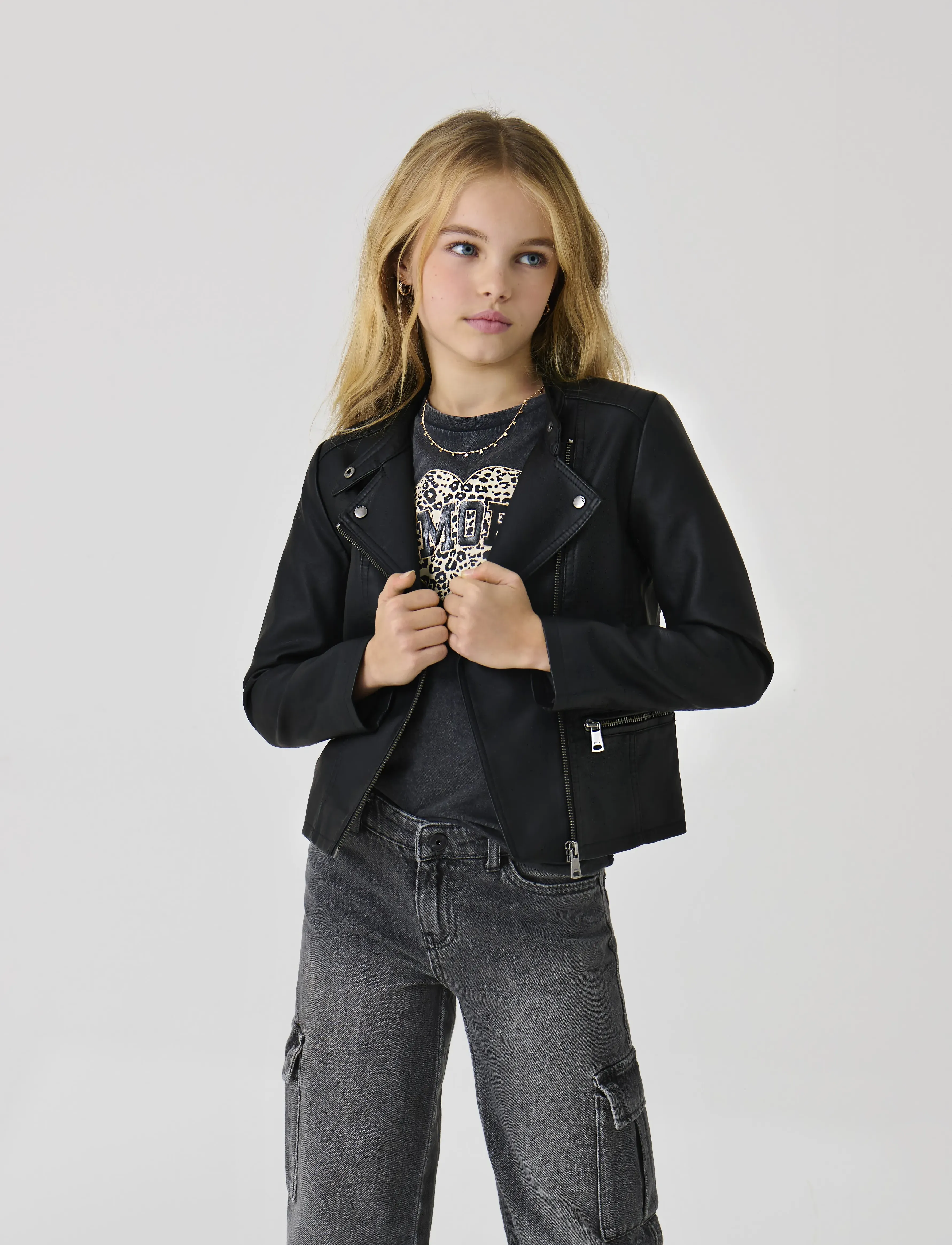 Kids Only Kogfreya Life Faux Leathr Biker Otw Noos, 134, Jackets & Coats, Schwarz - Leather Jacket, Kinder