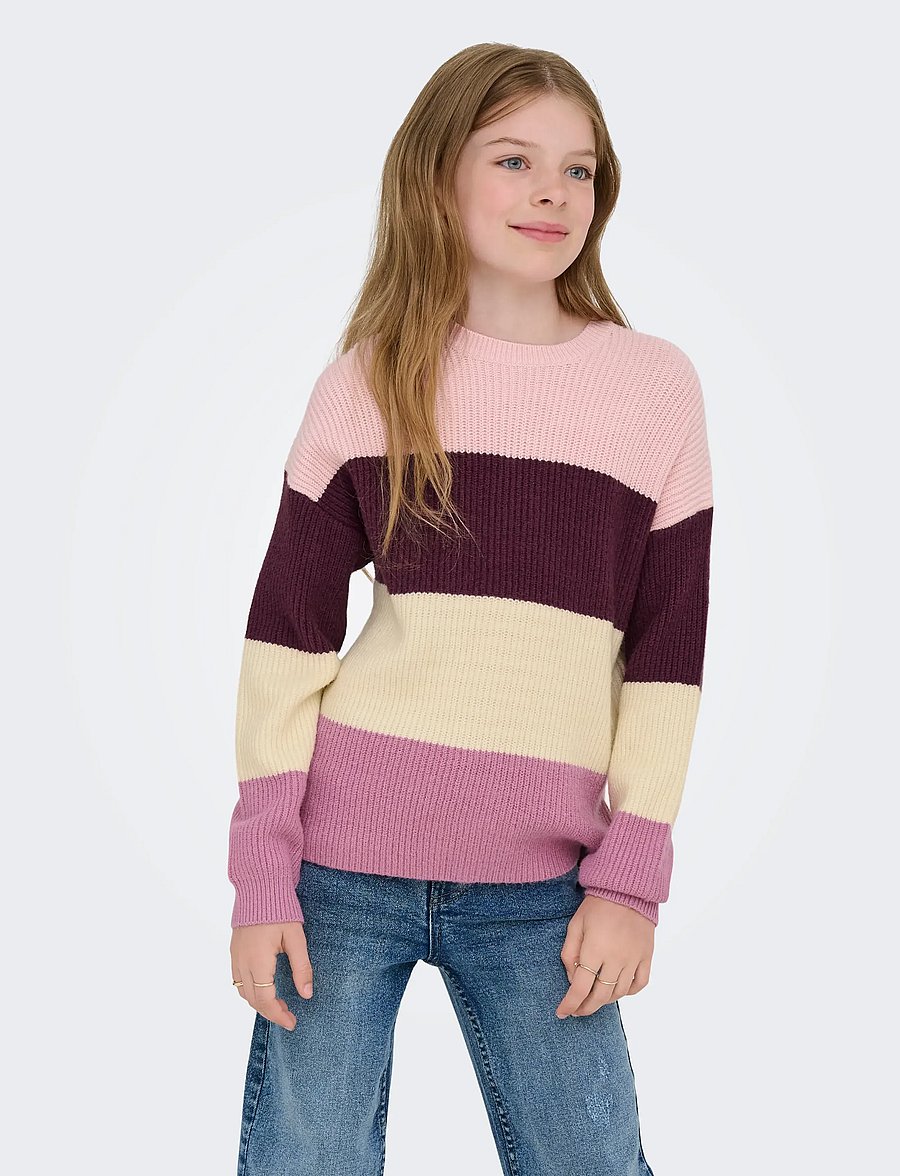 Kids Only - KOGSANDY L/S STRIPE PULLOVER KNT NOOS - trøjer - mauve wine - 5