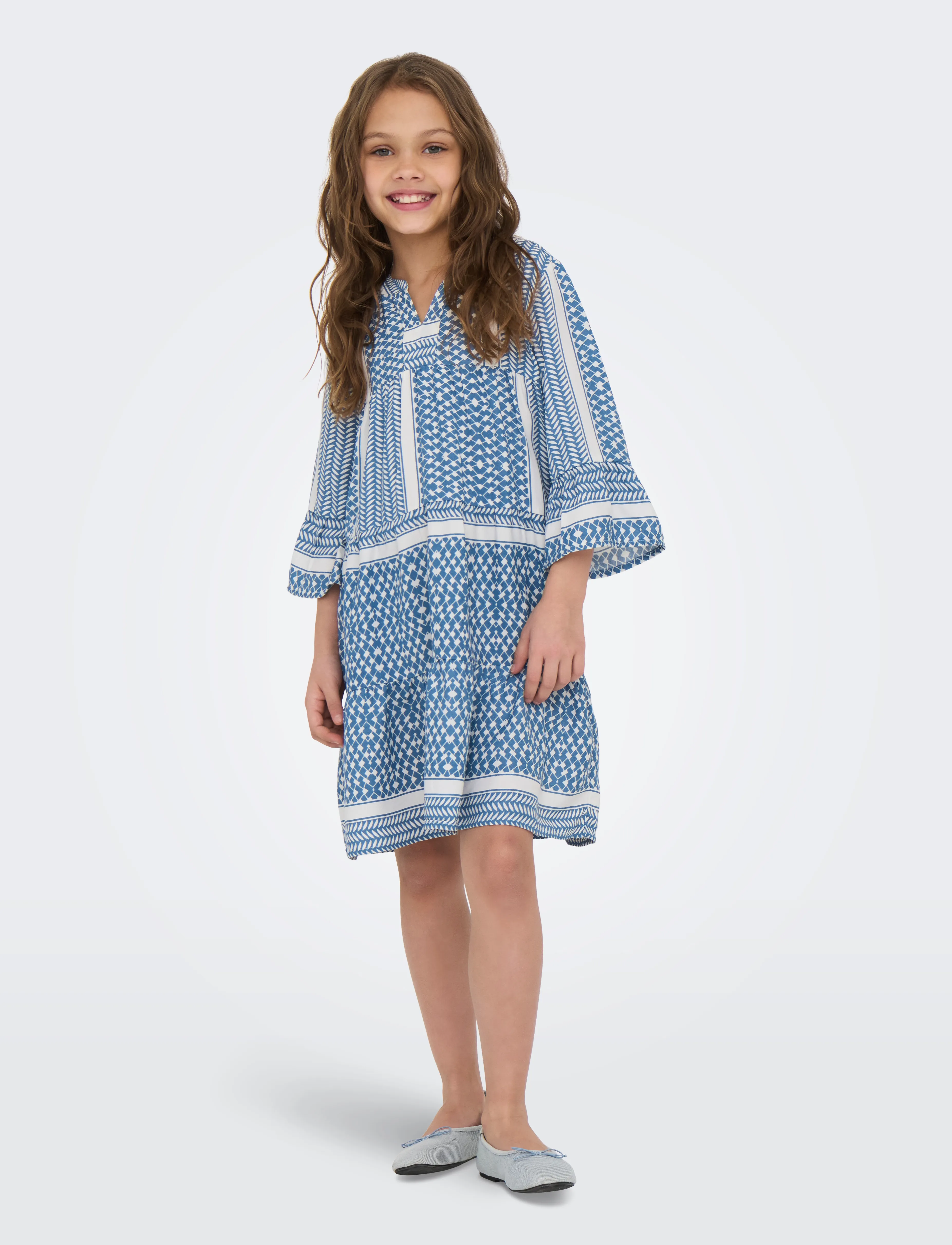 Kids Only Kogalberte Life 3/4 Dress Ptm, Børn, 3/4 Ærme Lagdelt Kjole, Blå, Str: 158