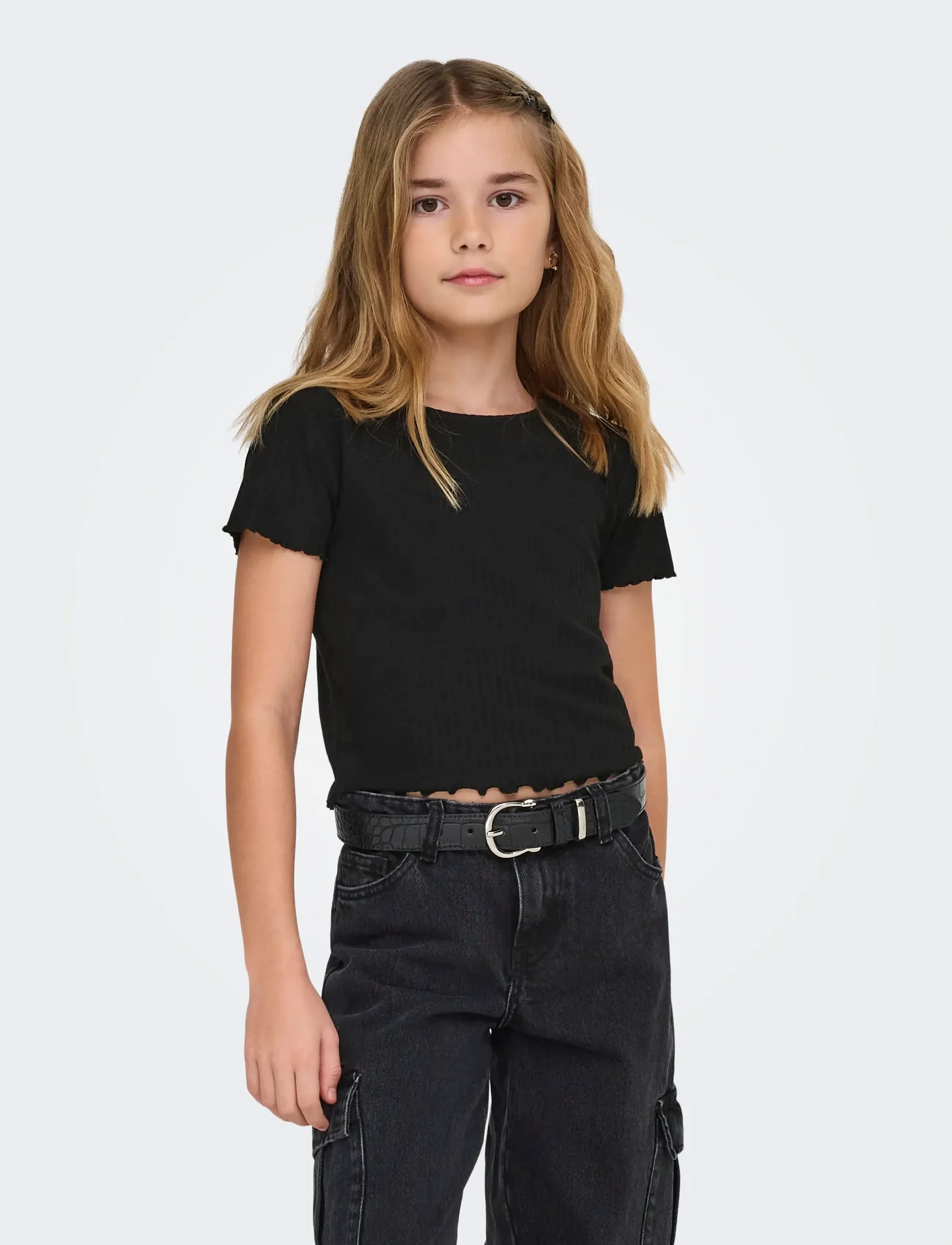 Kids Only KOGNELLA S/S O-NECK TOP NOOS JRS - Kortærmede T-shirts - BLACK / black