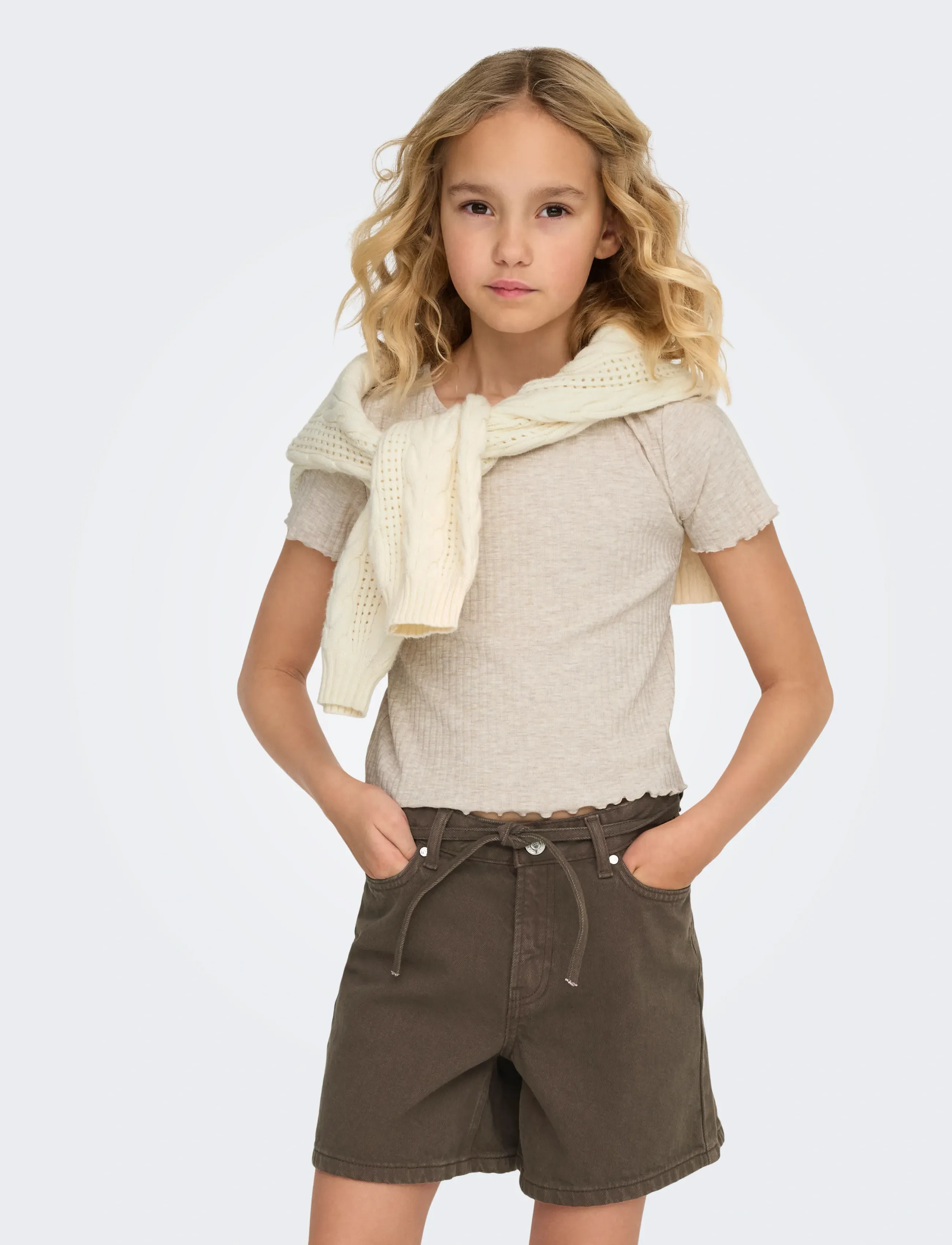 Kids Only KOGNELLA S/S O-NECK TOP NOOS JRS - Toppar & T-shirts - PUMICE STONE / beige