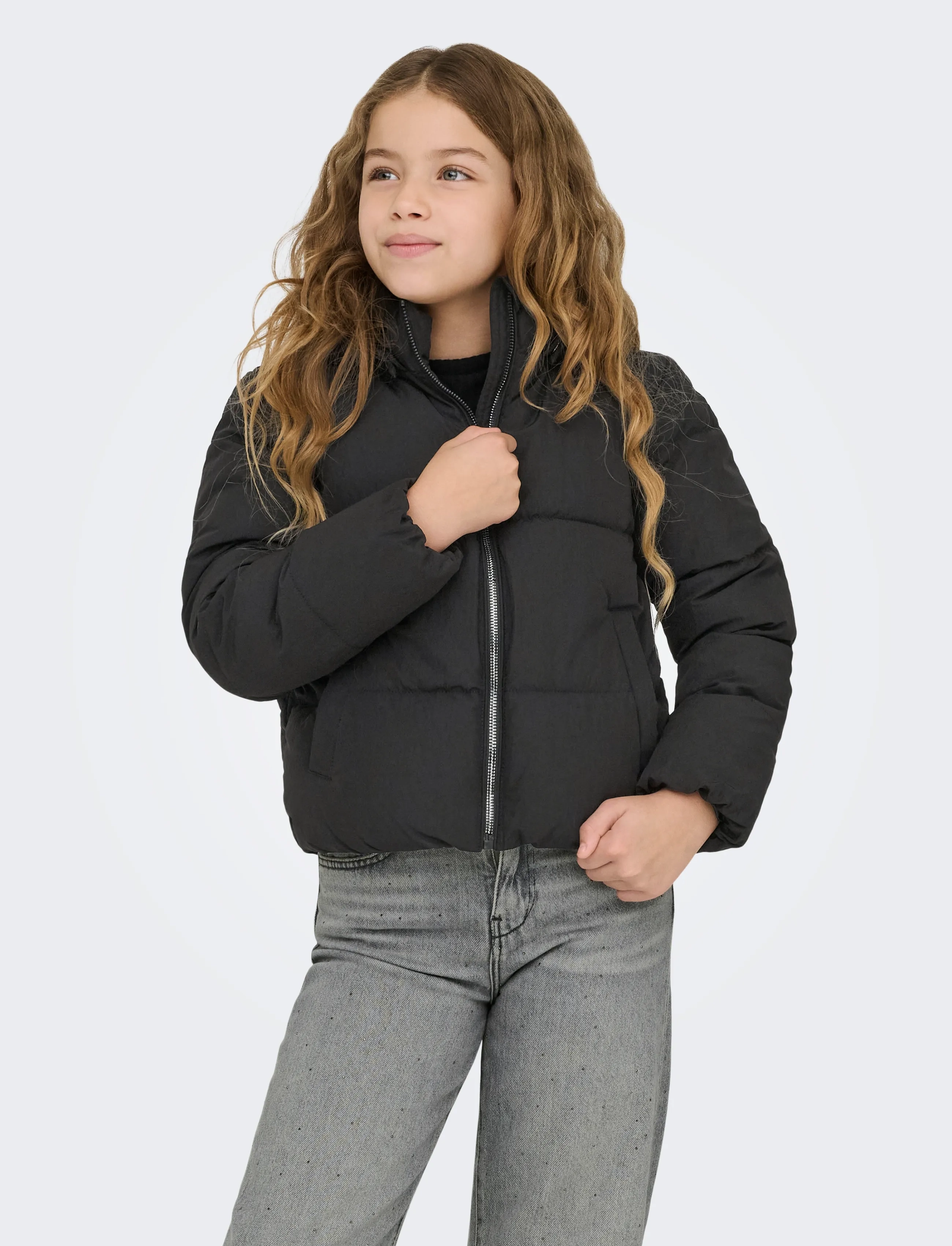 Kids Only Kogdolly Life Sht Puffer Jacket Otw Noos, Børn, Hætte Dynejakke, Sort, Str: 140