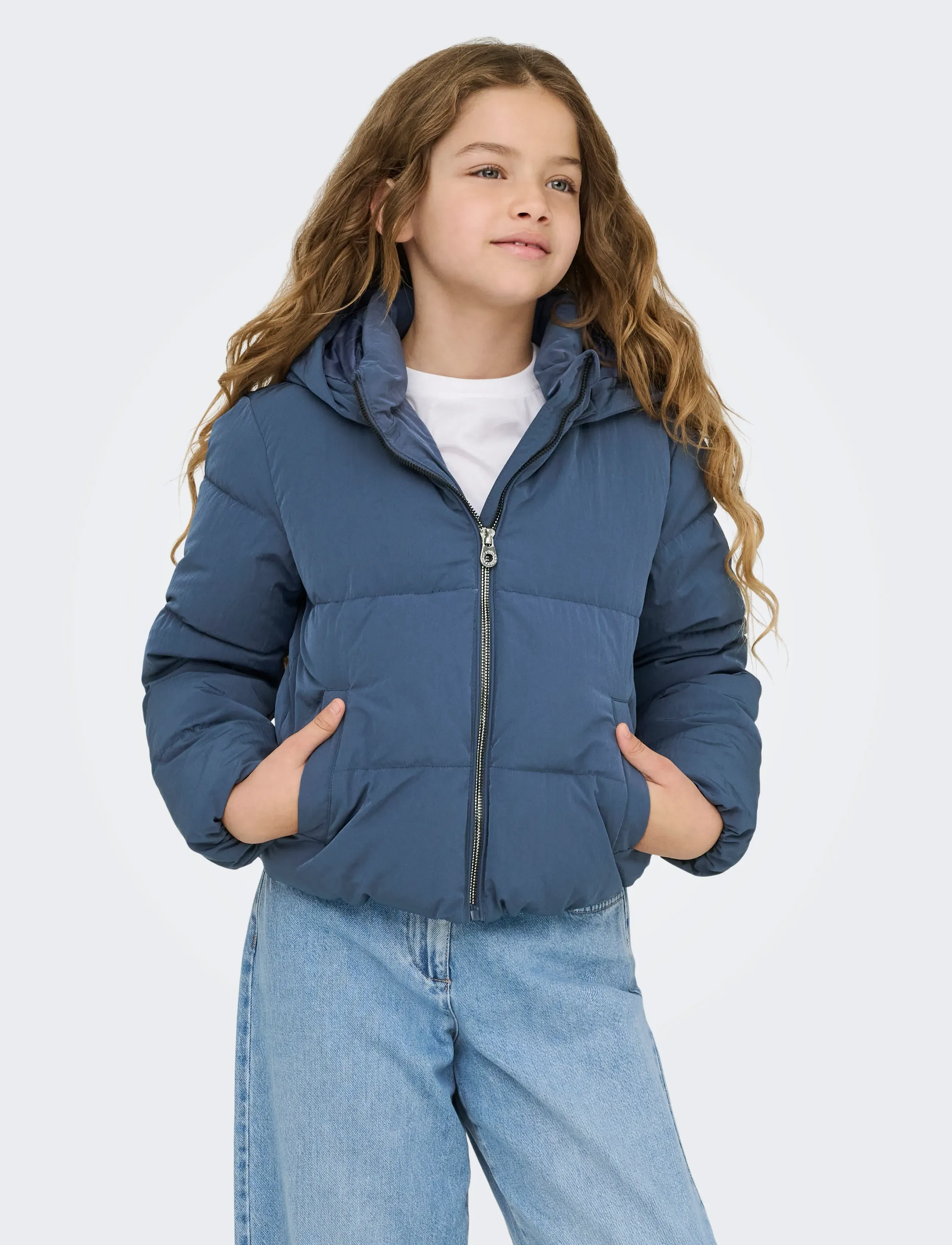 Kids Only Kogdolly Life Sht Puffer Jacket Otw Noos, Børn, Hætte Dynejakke, Blå, Str: 152
