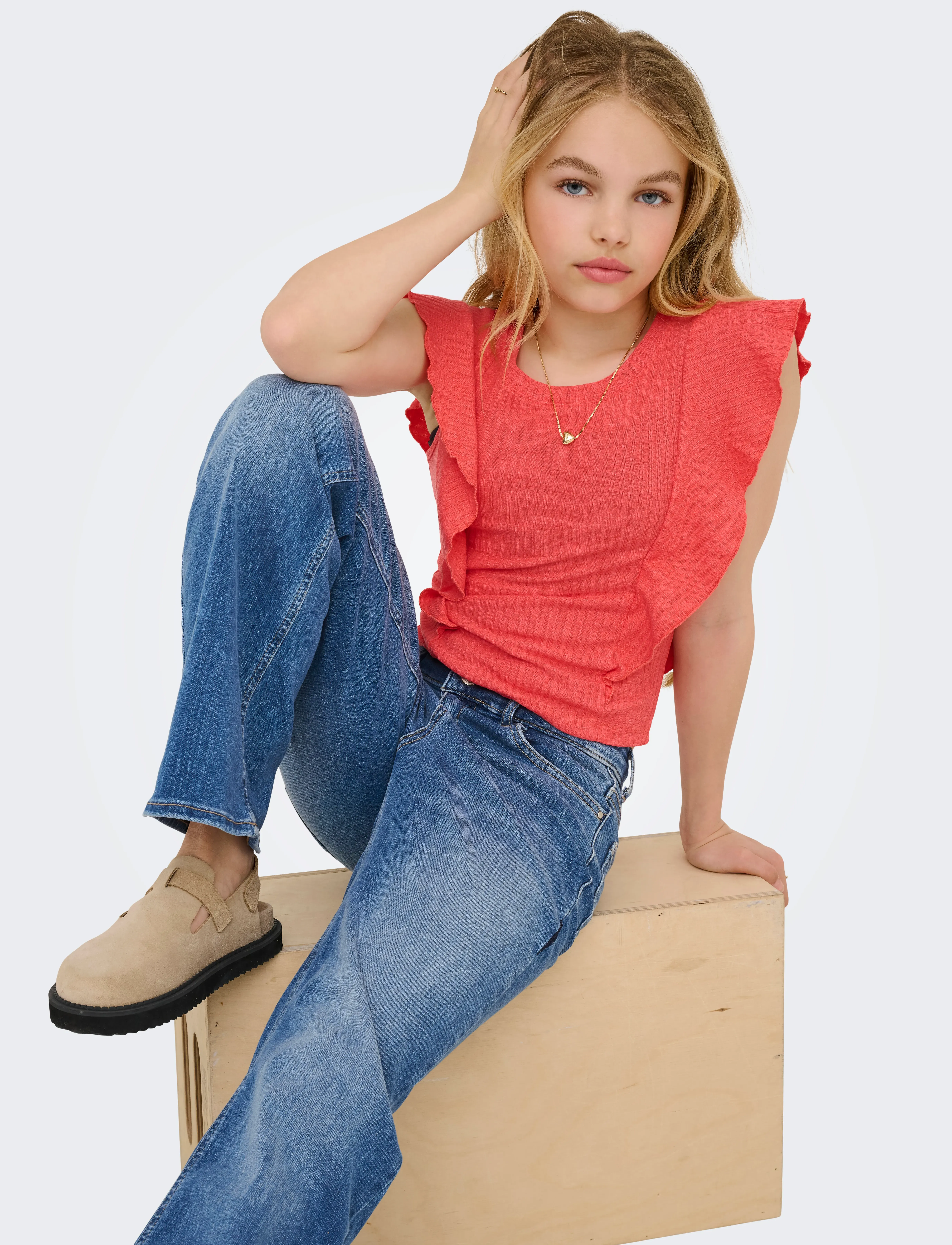 Kids Only - KOGMADISON BLUSH WIDE DNM CRO37 NOOS - pantalons larges - medium blue denim - 4