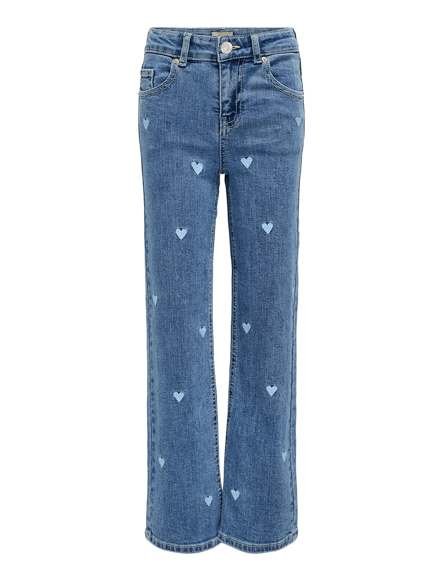 Kids Only - KOGJUICY WIDE LEG HEART EMB JEANS NOOS - pantalons larges - light medium blue denim - 0