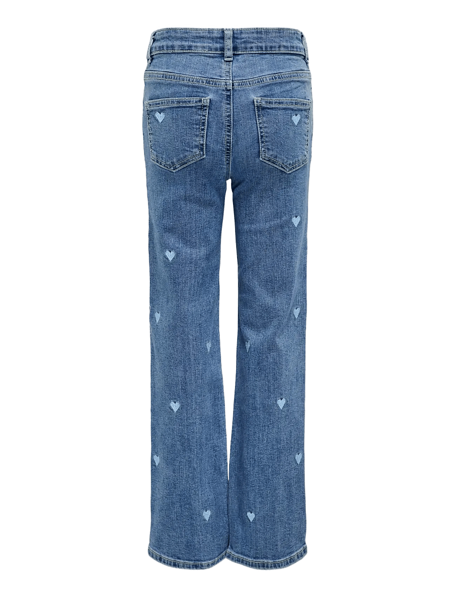 Kids Only - KOGJUICY WIDE LEG HEART EMB JEANS NOOS - laiad teksad - light medium blue denim - 1
