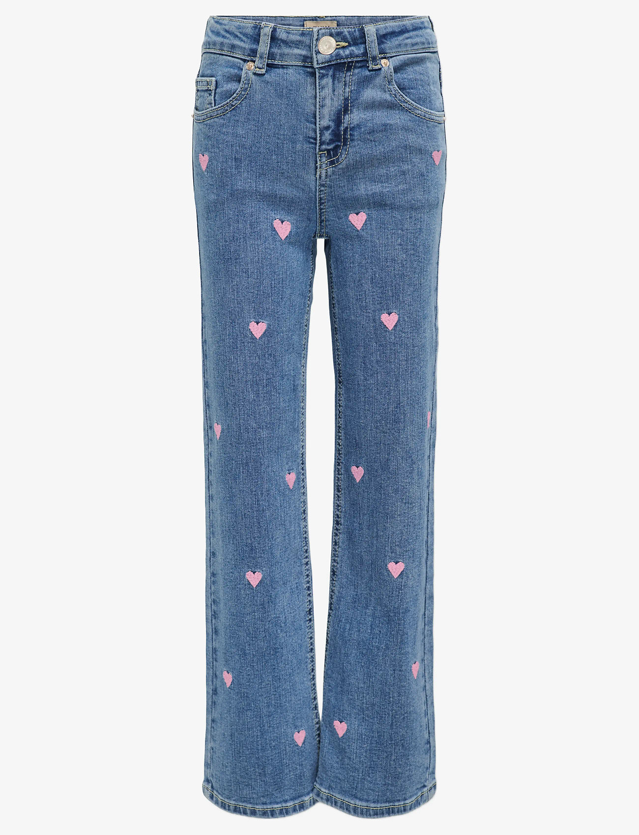 Kids Only - KOGJUICY WIDE LEG HEART EMB JEANS NOOS - alt laienevad teksad - light medium blue denim - 1