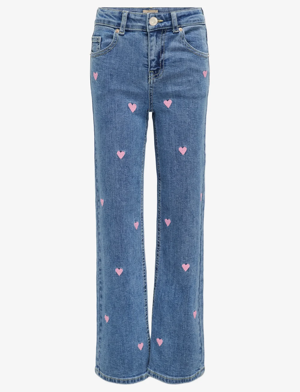 Kids Only - KOGJUICY WIDE LEG HEART EMB JEANS NOOS - bootcut jeans - light medium blue denim - 1