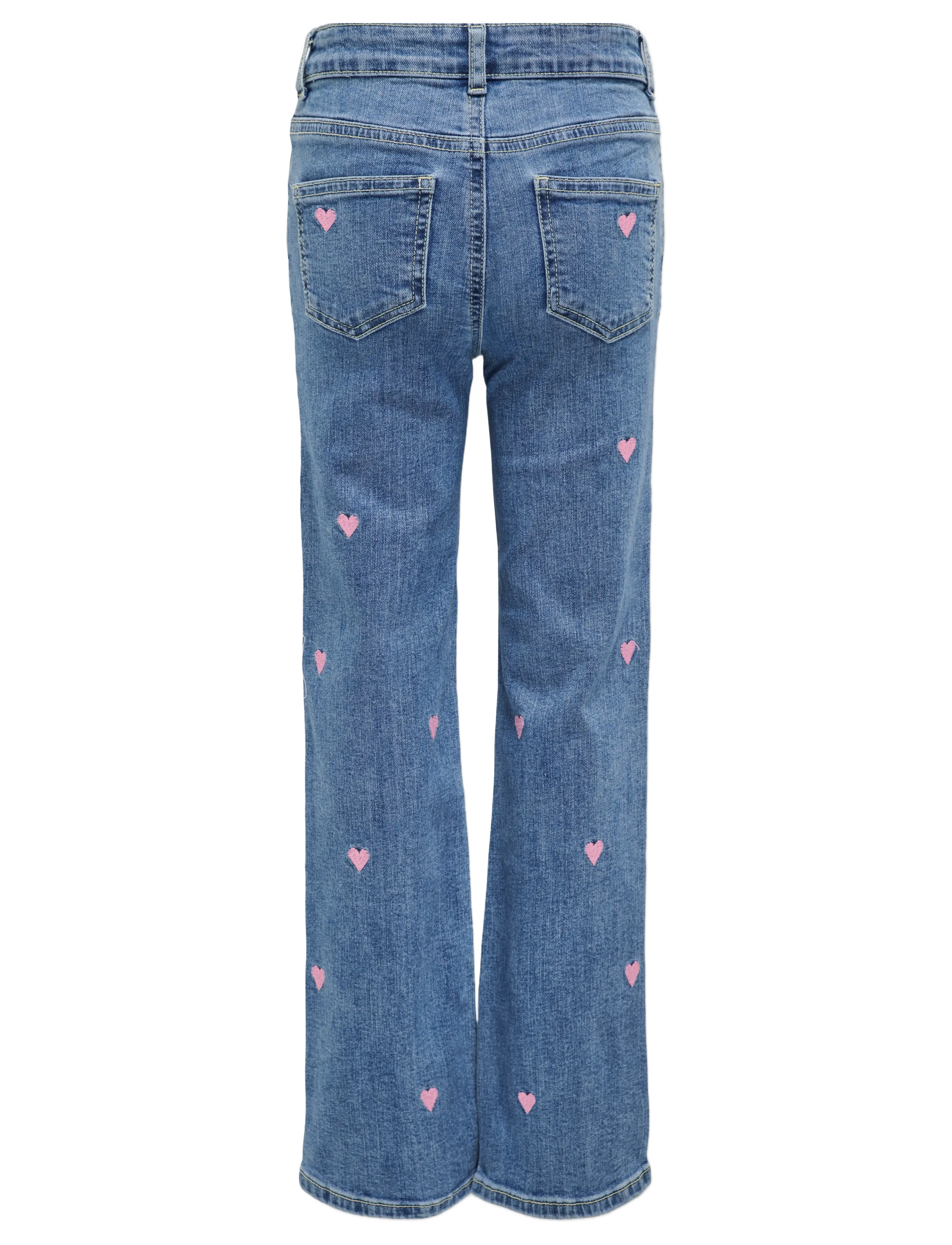 Kids Only - KOGJUICY WIDE LEG HEART EMB JEANS NOOS - hosen mit weitem bein - light medium blue denim - 2