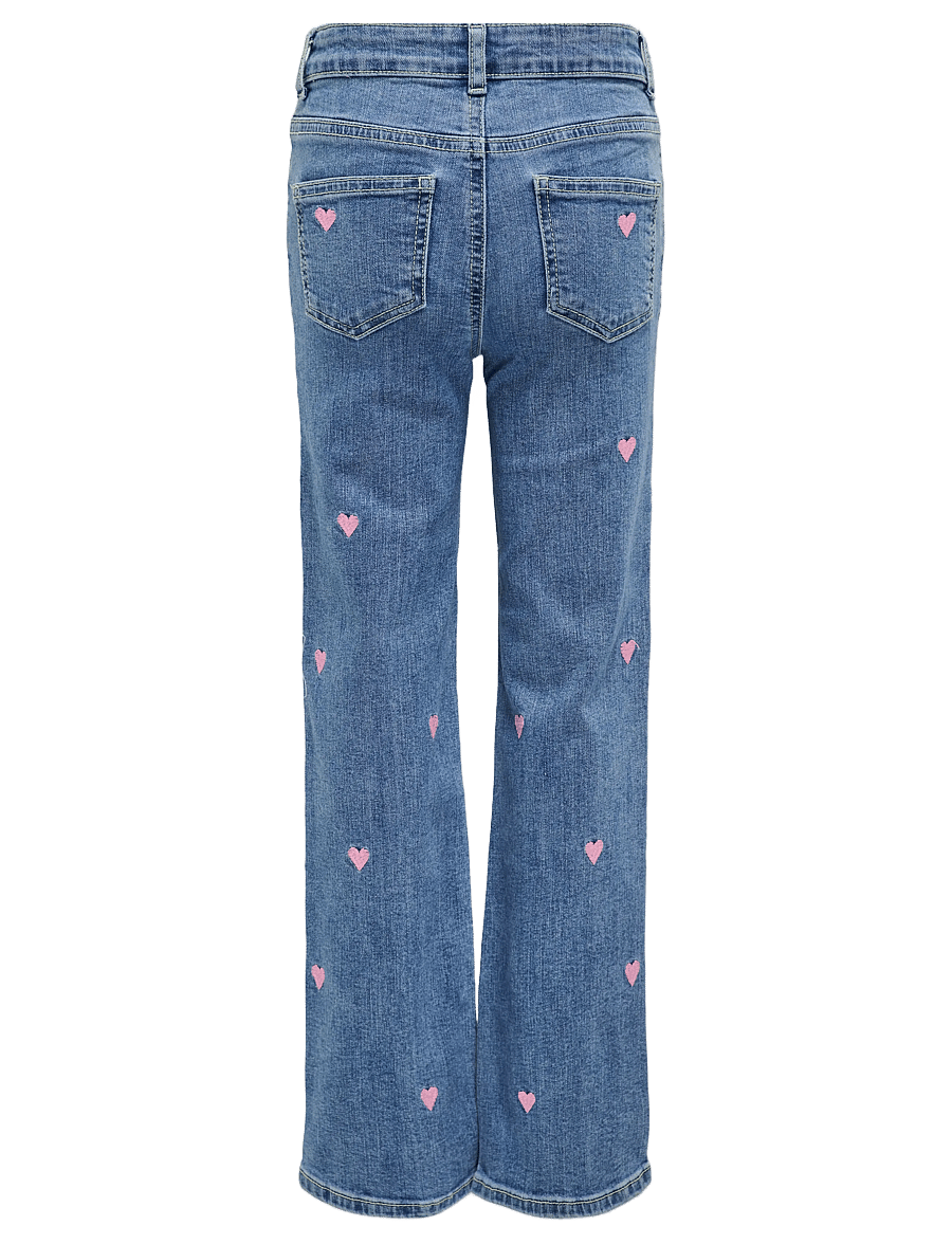 Kids Only - KOGJUICY WIDE LEG HEART EMB JEANS NOOS - hosen mit weitem bein - light medium blue denim - 2
