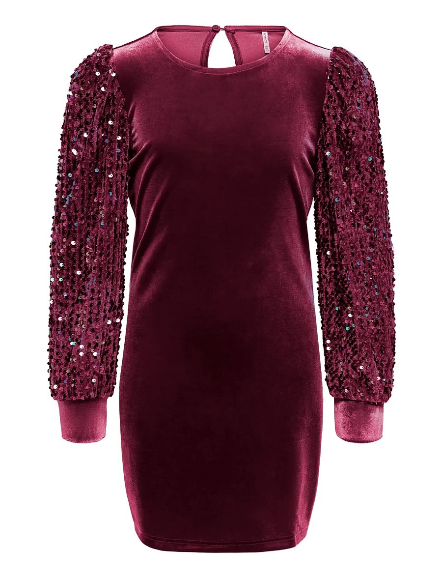Kids Only - KOGCONFIDENCE L/S SEQUINS DRESS JRS - festklänningar - winetasting - 0
