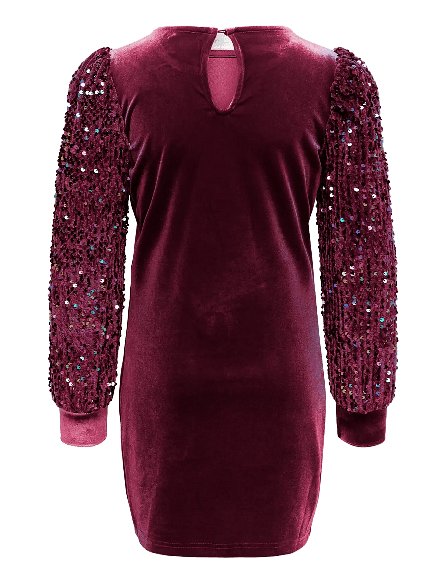 Kids Only - KOGCONFIDENCE L/S SEQUINS DRESS JRS - festklänningar - winetasting - 1