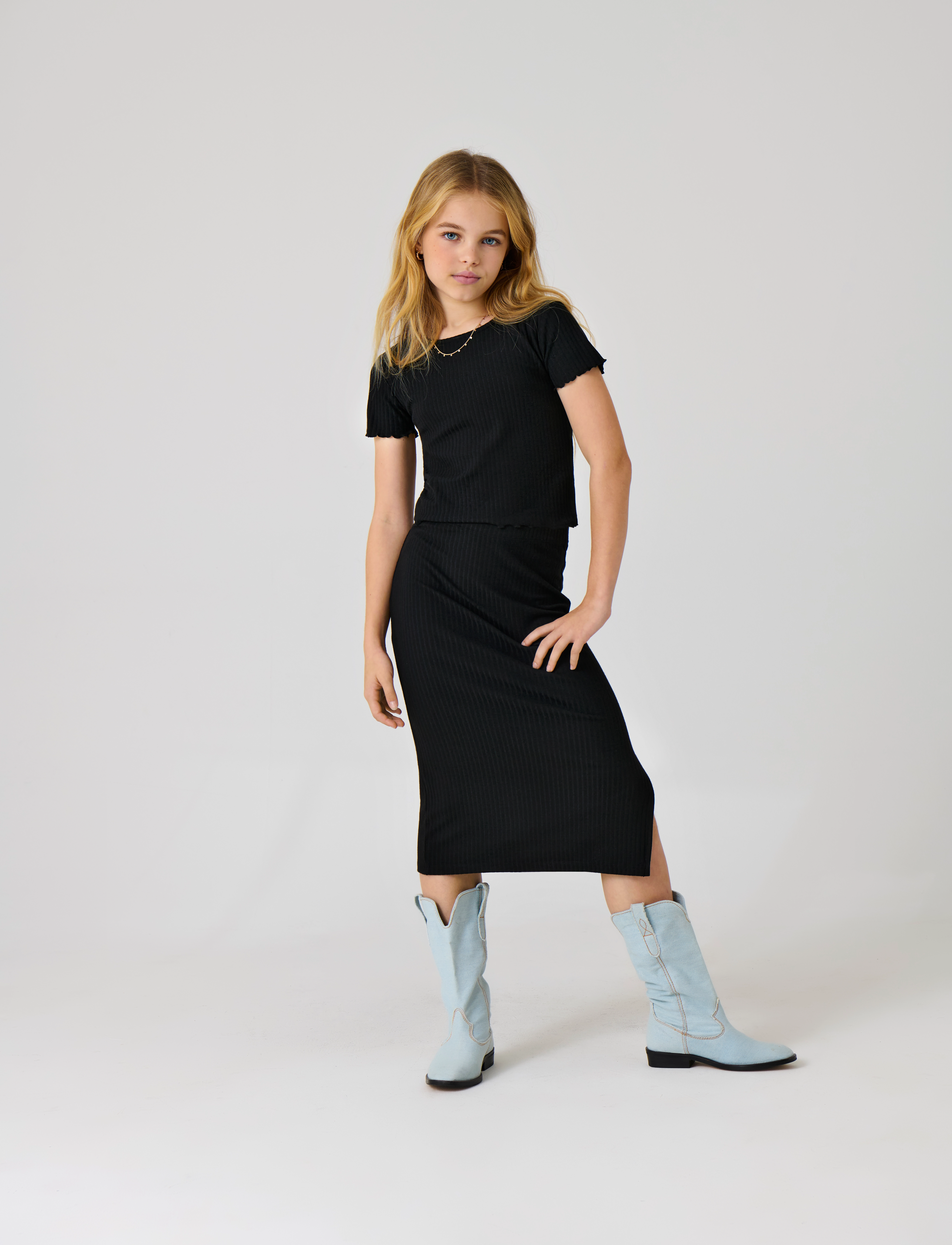 Kids Only Kognella Long Side Slit Skirt Jrs Noos, 158, Black, Nederdele > Midi-Nederdele, Børn