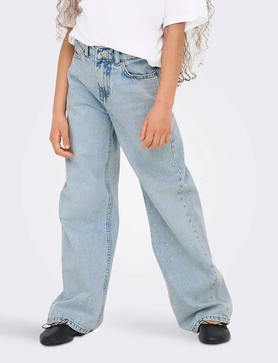 Kids Only - KOGCOBAIN RHINESTONE WIDE DNM AZG NOOS - pantalons larges - light blue denim - 0
