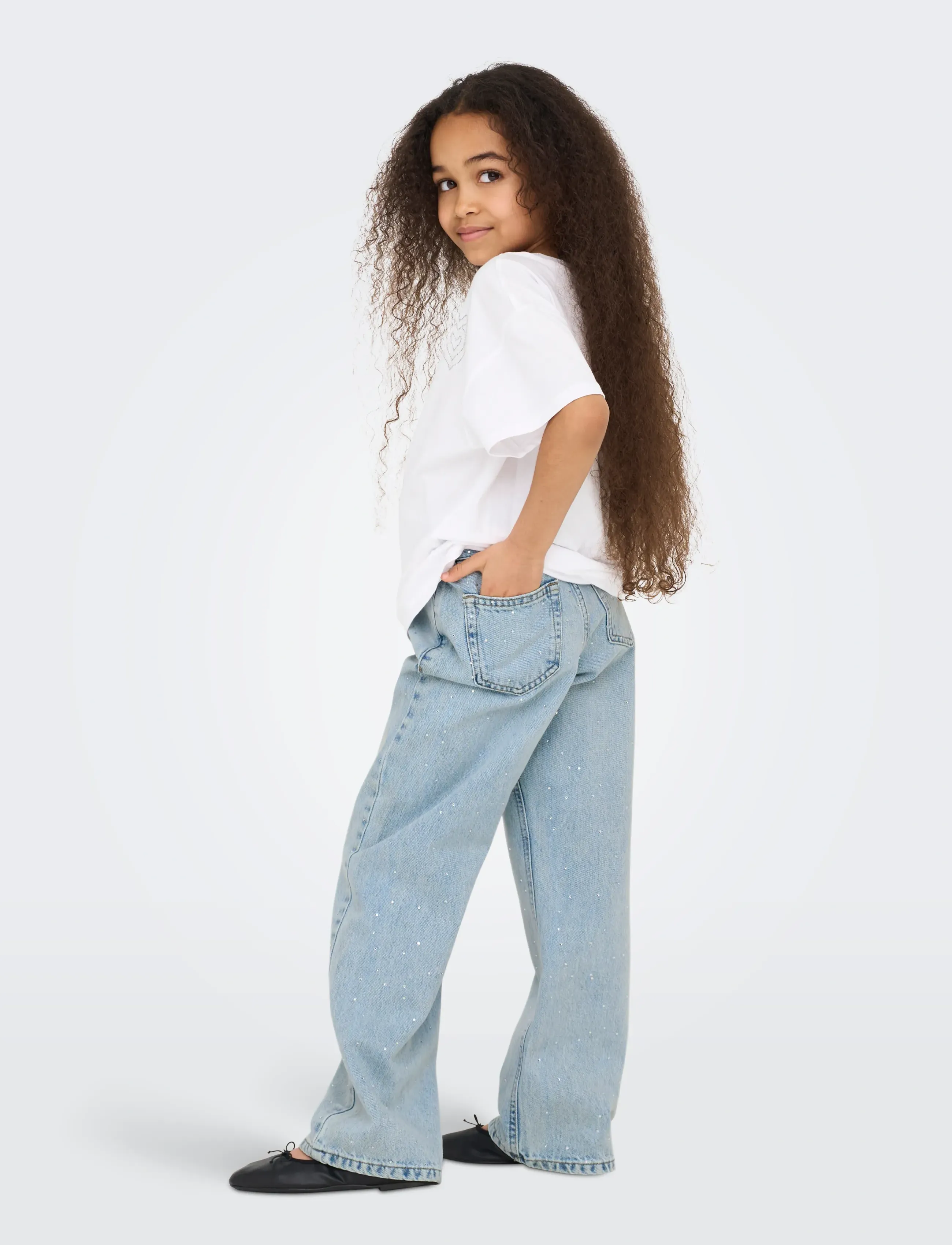 Kids Only - KOGCOBAIN RHINESTONE WIDE DNM AZG NOOS - pantalons larges - light blue denim - 3