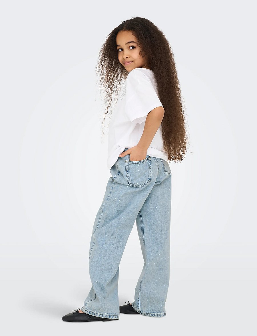 Kids Only - KOGCOBAIN RHINESTONE WIDE DNM AZG NOOS - pantalons larges - light blue denim - 3