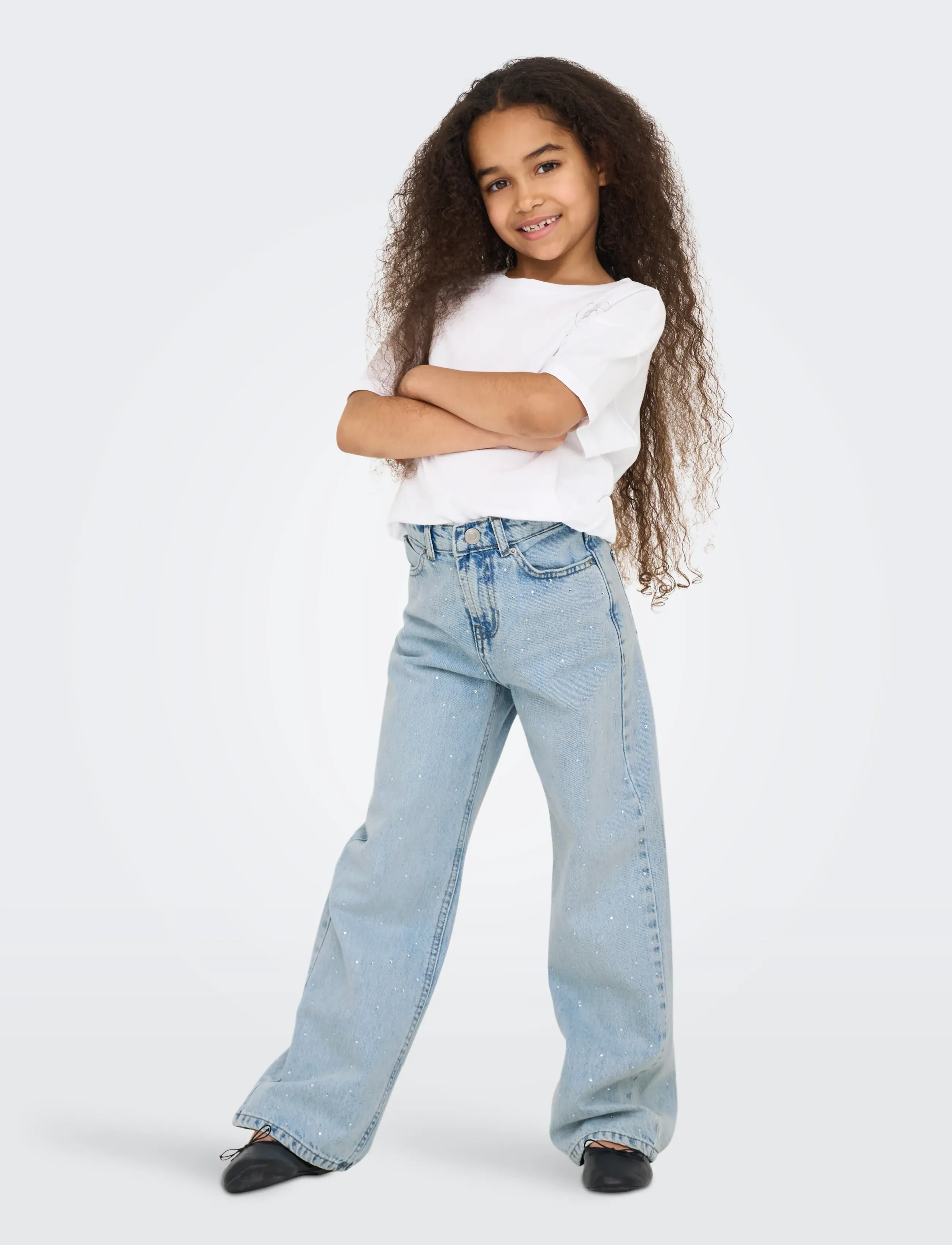 Kids Only - KOGCOBAIN RHINESTONE WIDE DNM AZG NOOS - pantalons larges - light blue denim - 4