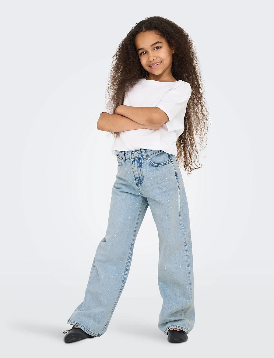 Kids Only - KOGCOBAIN RHINESTONE WIDE DNM AZG NOOS - pantalons larges - light blue denim - 4