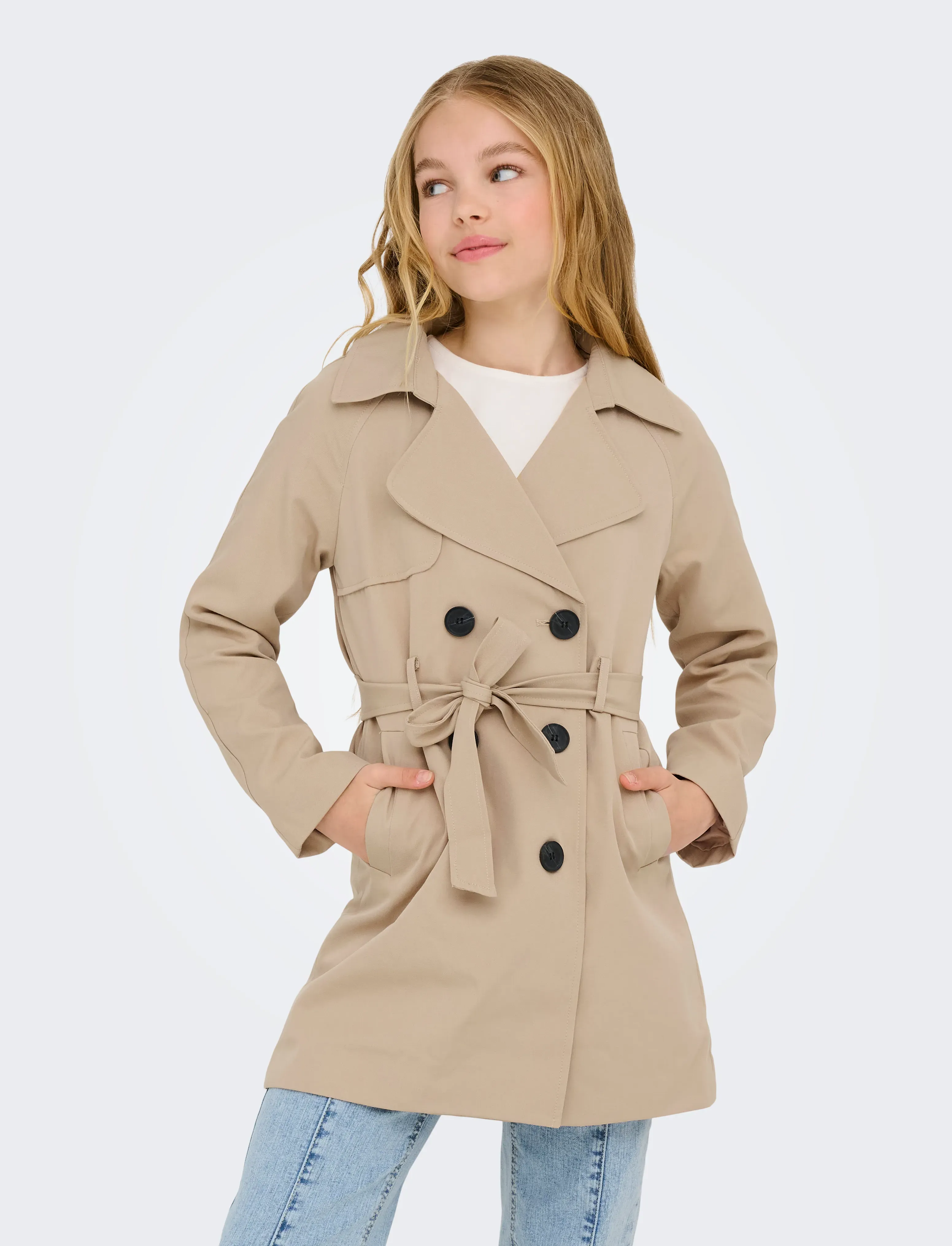 Kids Only Kogchloe Life Trenchcoat Db Otw Noos, Børn, Trenchcoat, Beige, Str: 140