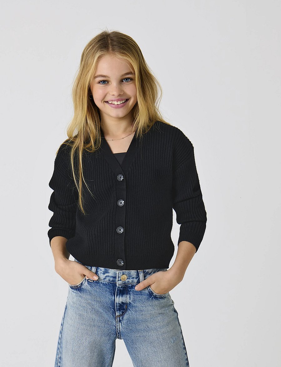 Kids Only - KOGMANDY LS SHORT BOXY CARDIGAN KNT NOOS - gilets - black - 0