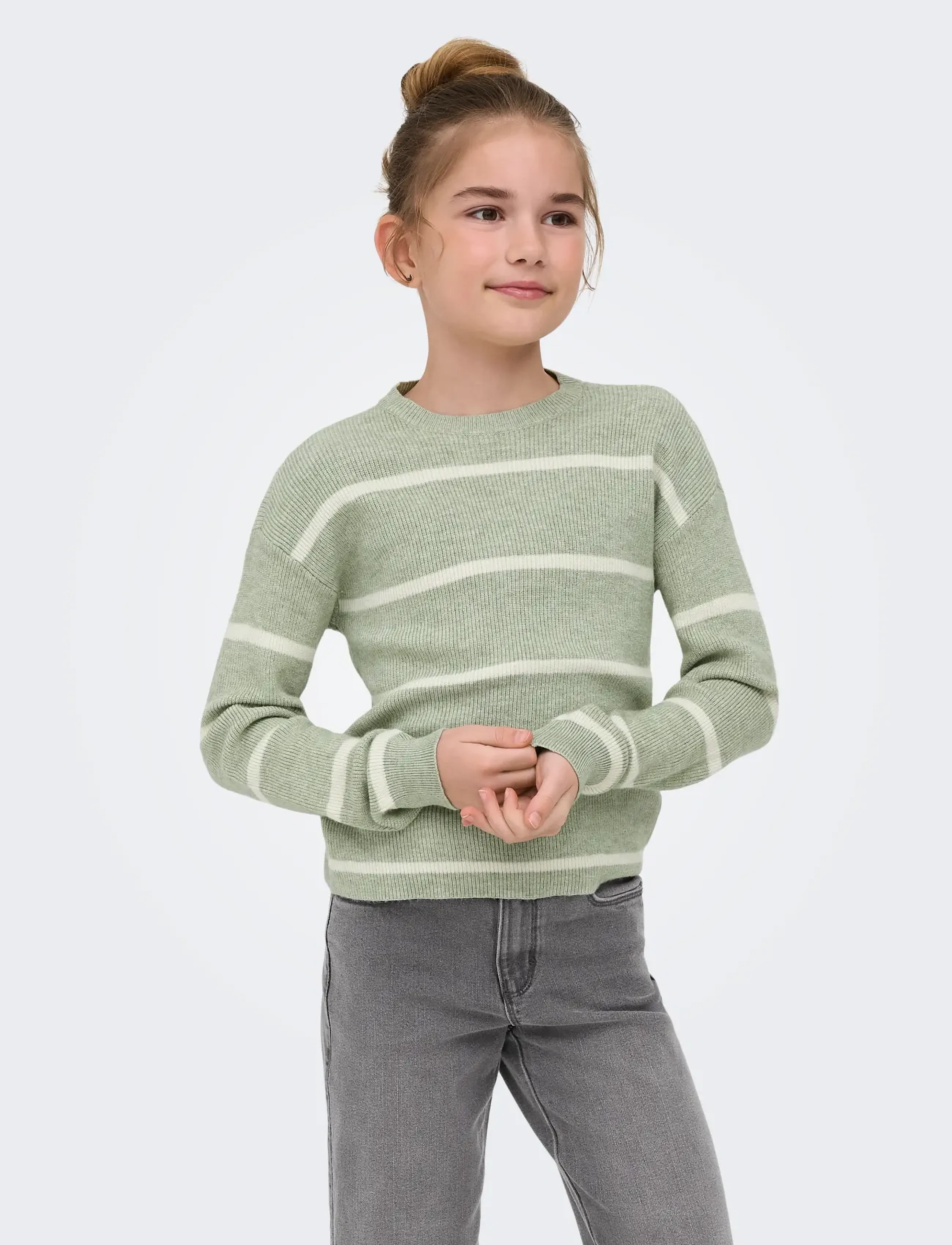 Kids Only Kogfranca Life Short L/S Stripe Knt Noos, 122-128, Green, Strik > Pullovere, Børn