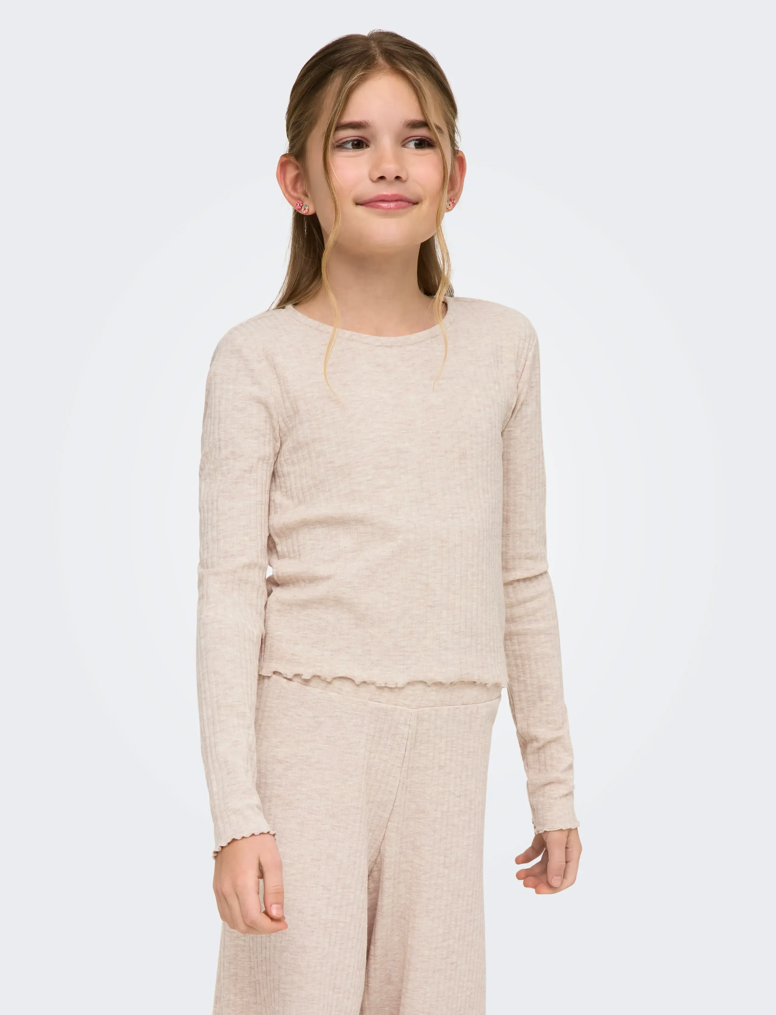 Kids Only KOGNELLA L/S O-NECK TOP JRS NOOS - Toppar & T-shirts - PUMICE STONE / cream