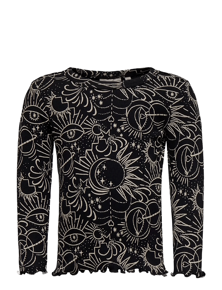Kids Only - KMGFENJA LIFE LS AOP TOP JRS - t-krekli ar garām piedurknēm - black - 0