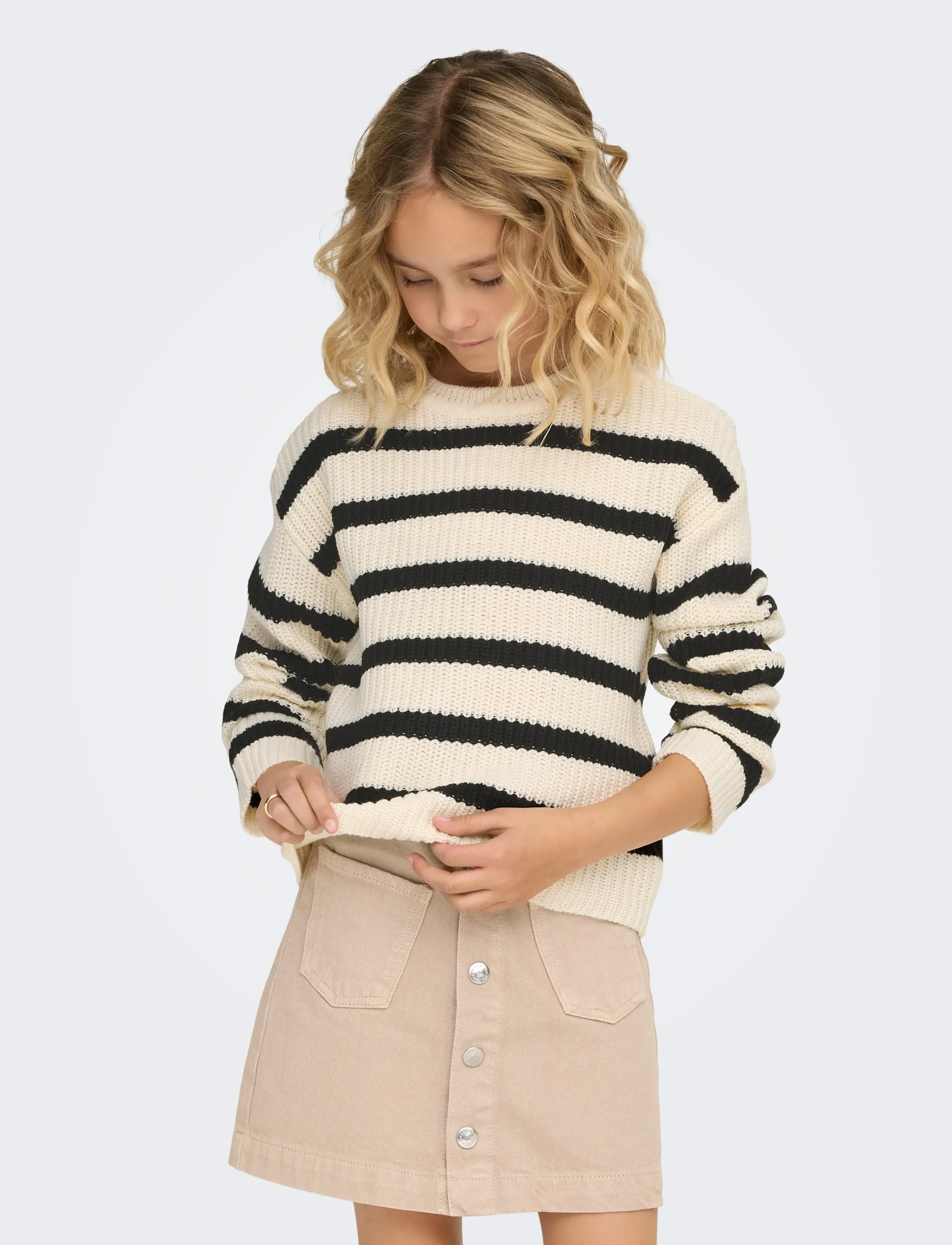 Kids Only Kogjusty L/S Stripe Pullover Knt Noos, 122-128, Cream, Strik > Pullovere, Børn