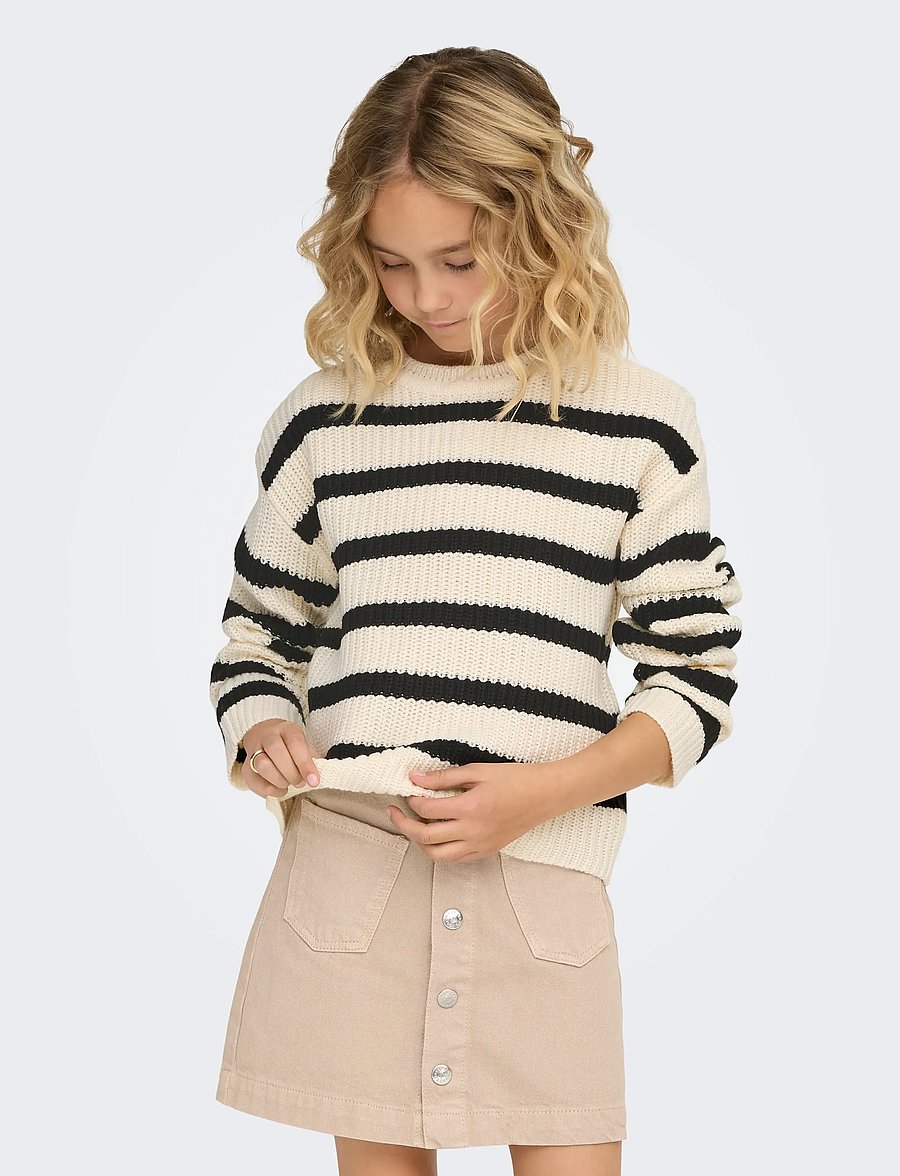 Kids Only - KOGJUSTY L/S STRIPE PULLOVER KNT NOOS - trøjer - eggnog - 0