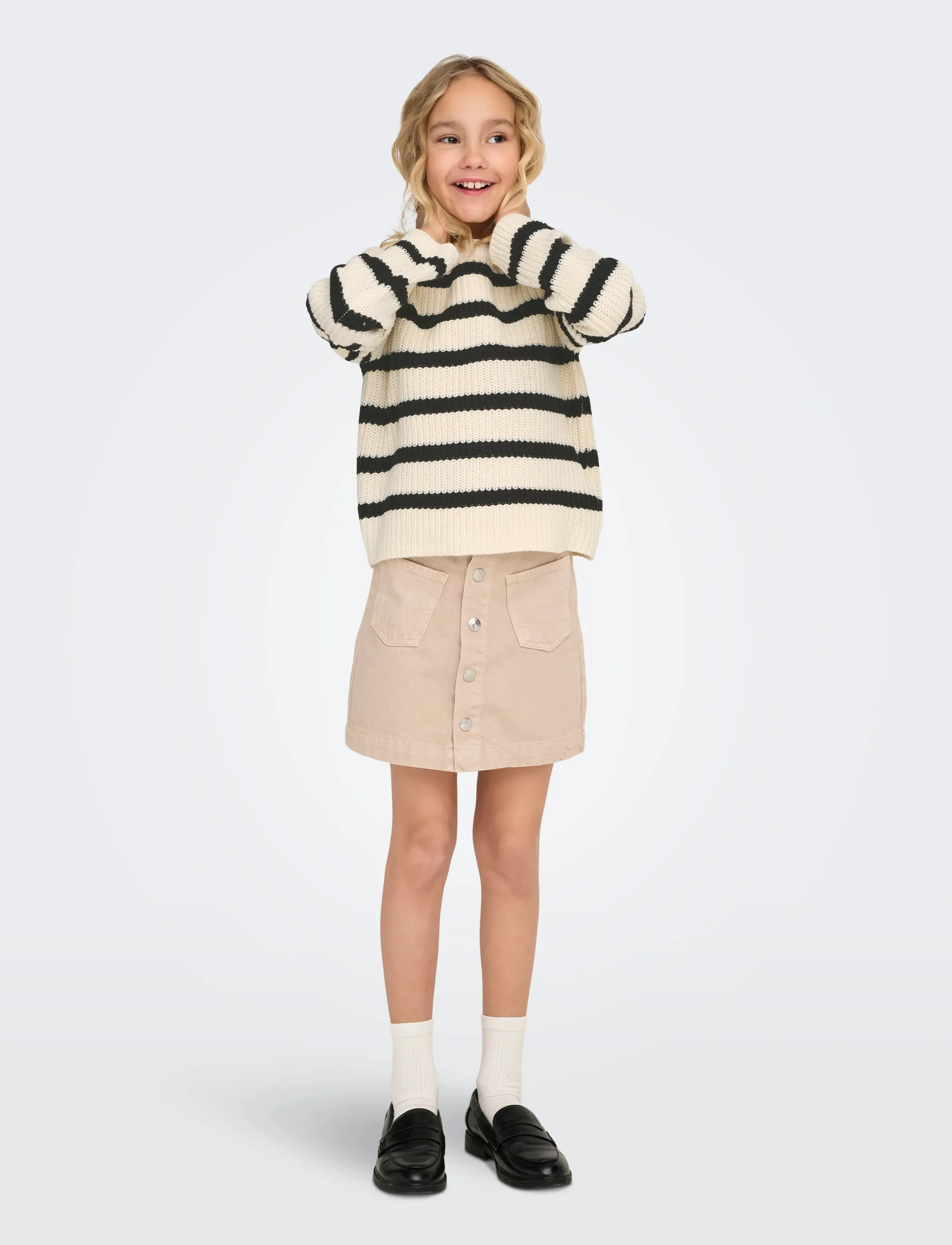 Kids Only - KOGJUSTY L/S STRIPE PULLOVER KNT NOOS - trøjer - eggnog - 4