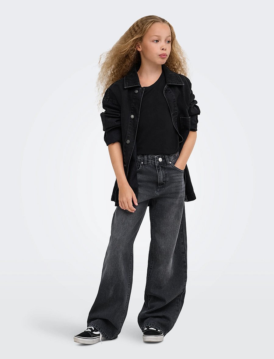 Kids Only - KOGELLA MW WIDE TAI523 DNM NOOS - hosen mit weitem bein - washed black - 4