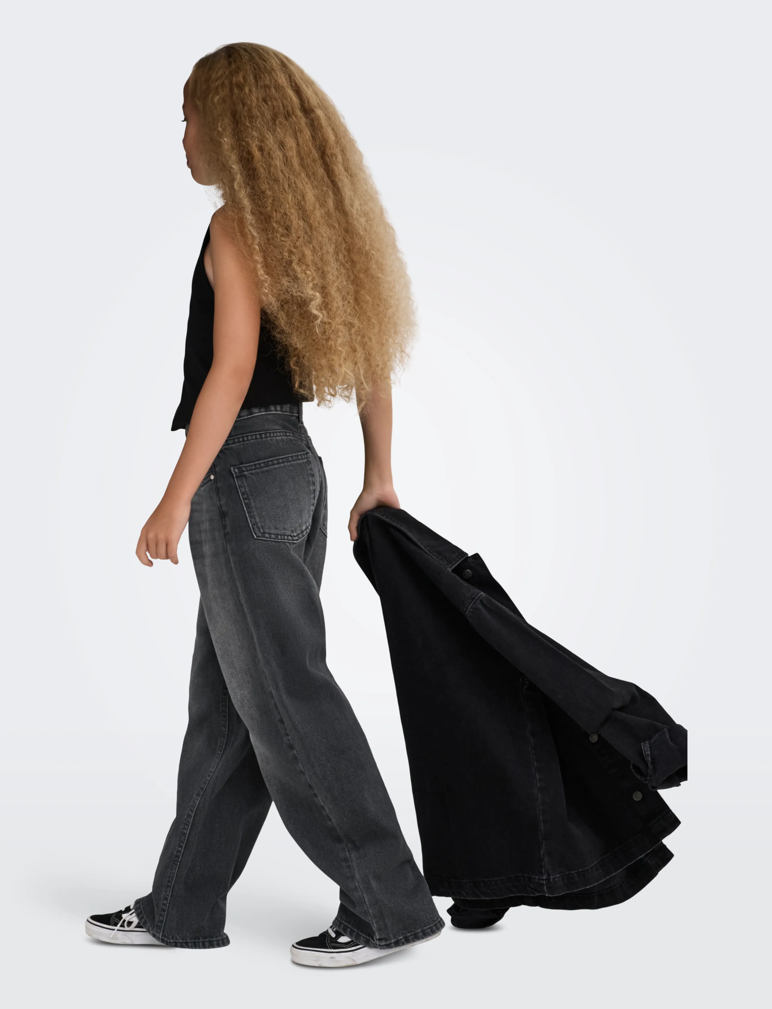 Kids Only - KOGELLA MW WIDE TAI523 DNM NOOS - hosen mit weitem bein - washed black - 5