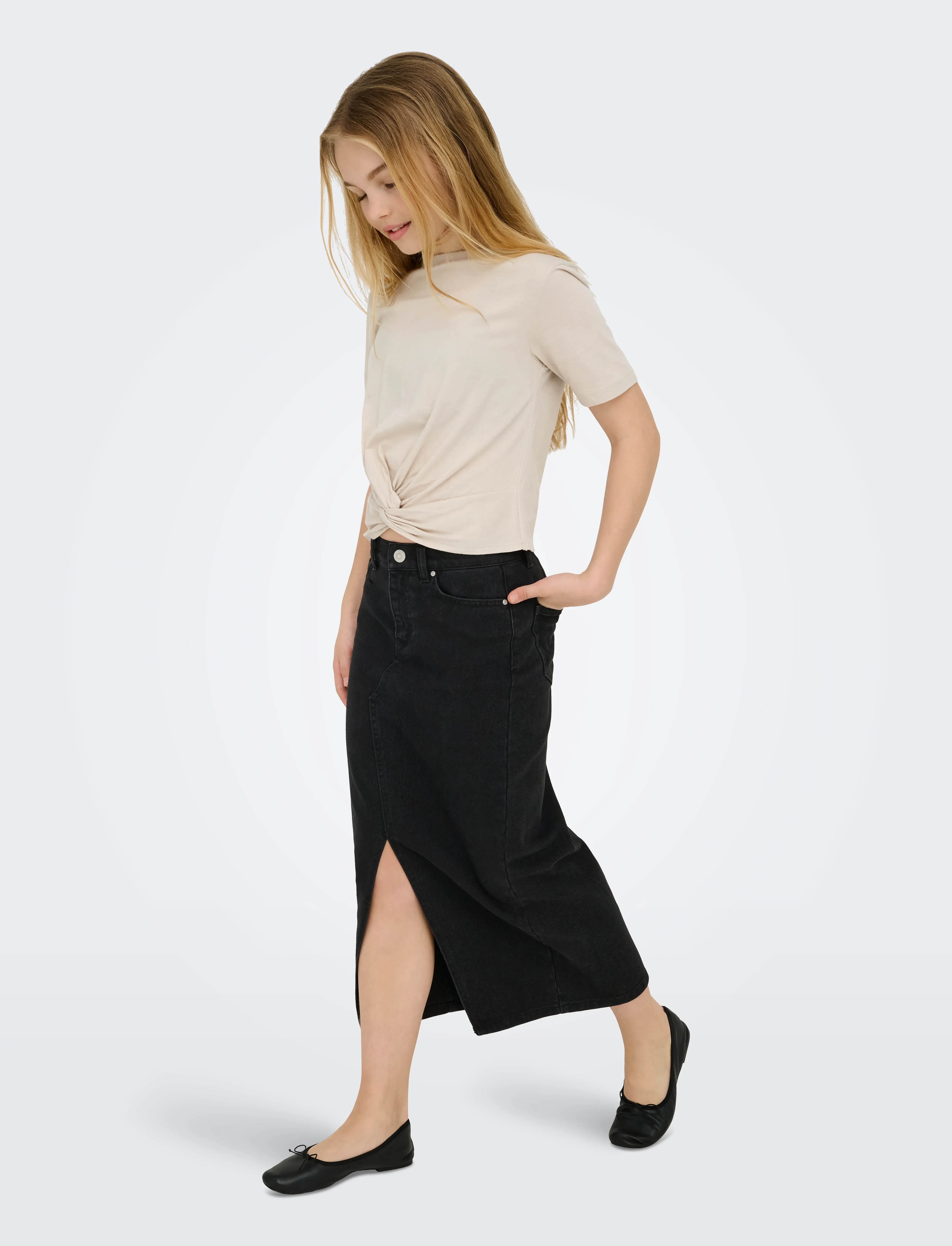 Kids Only - KOGSIRI FRONT SLIT SKIRT WB DNM  GUA - teksaseelikud - washed black - 4