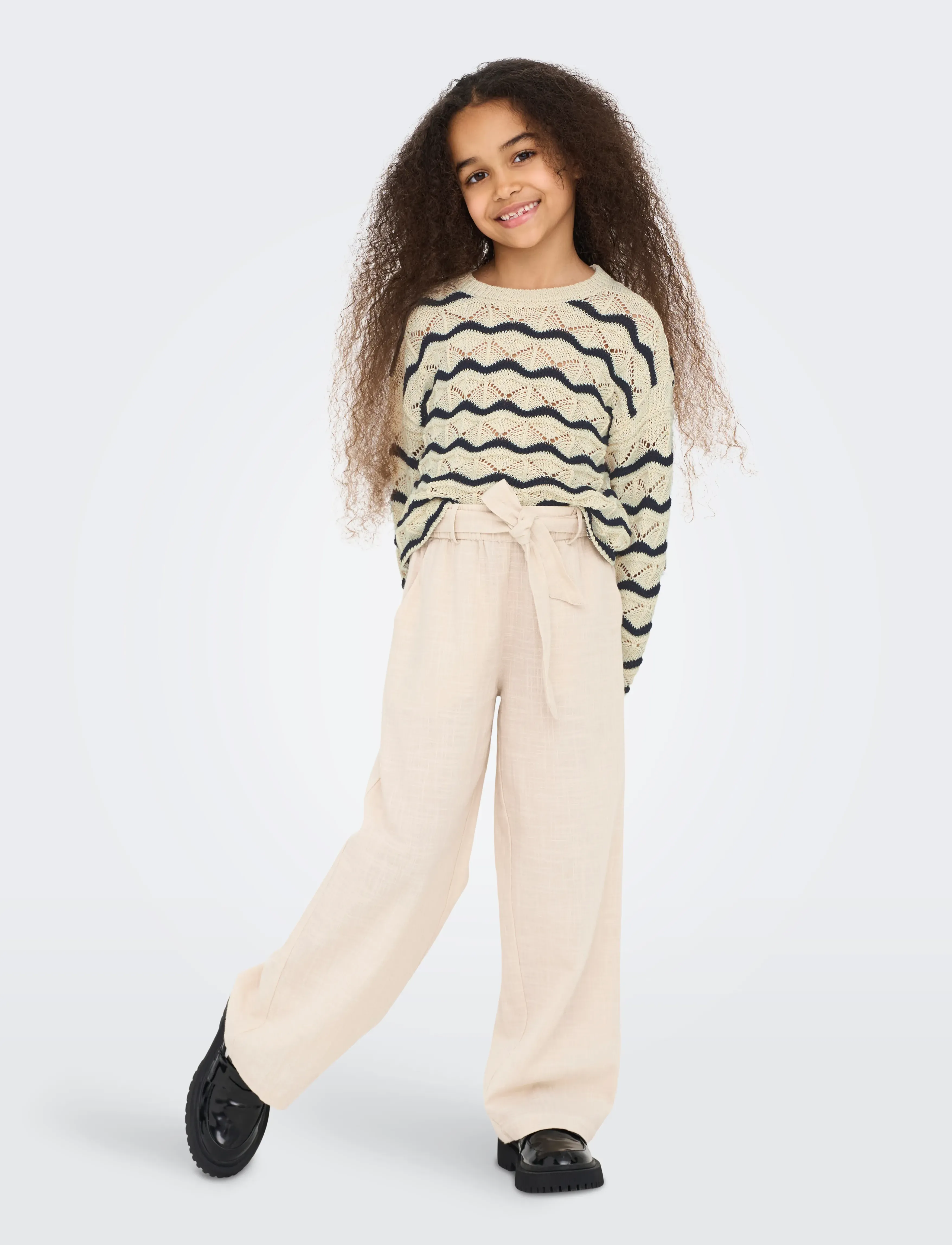 Kids Only Kogdonna Ls O-Neck Stripe Structure Knt, 122-128, Cream, Strik > Pullovere, Børn