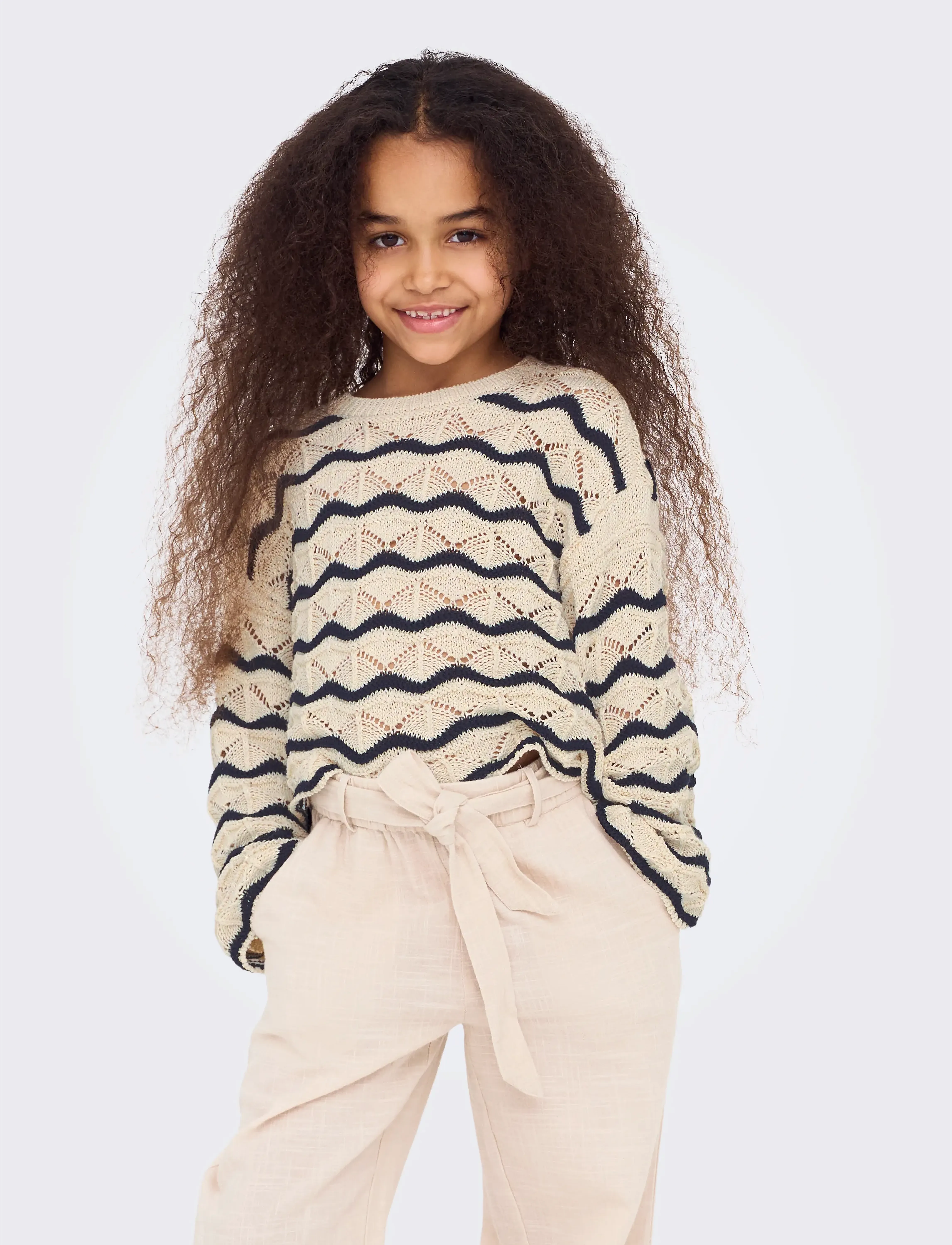 Kids Only - KOGDONNA LS O-NECK STRIPE STRUCTURE KNT - pullover - birch - 4