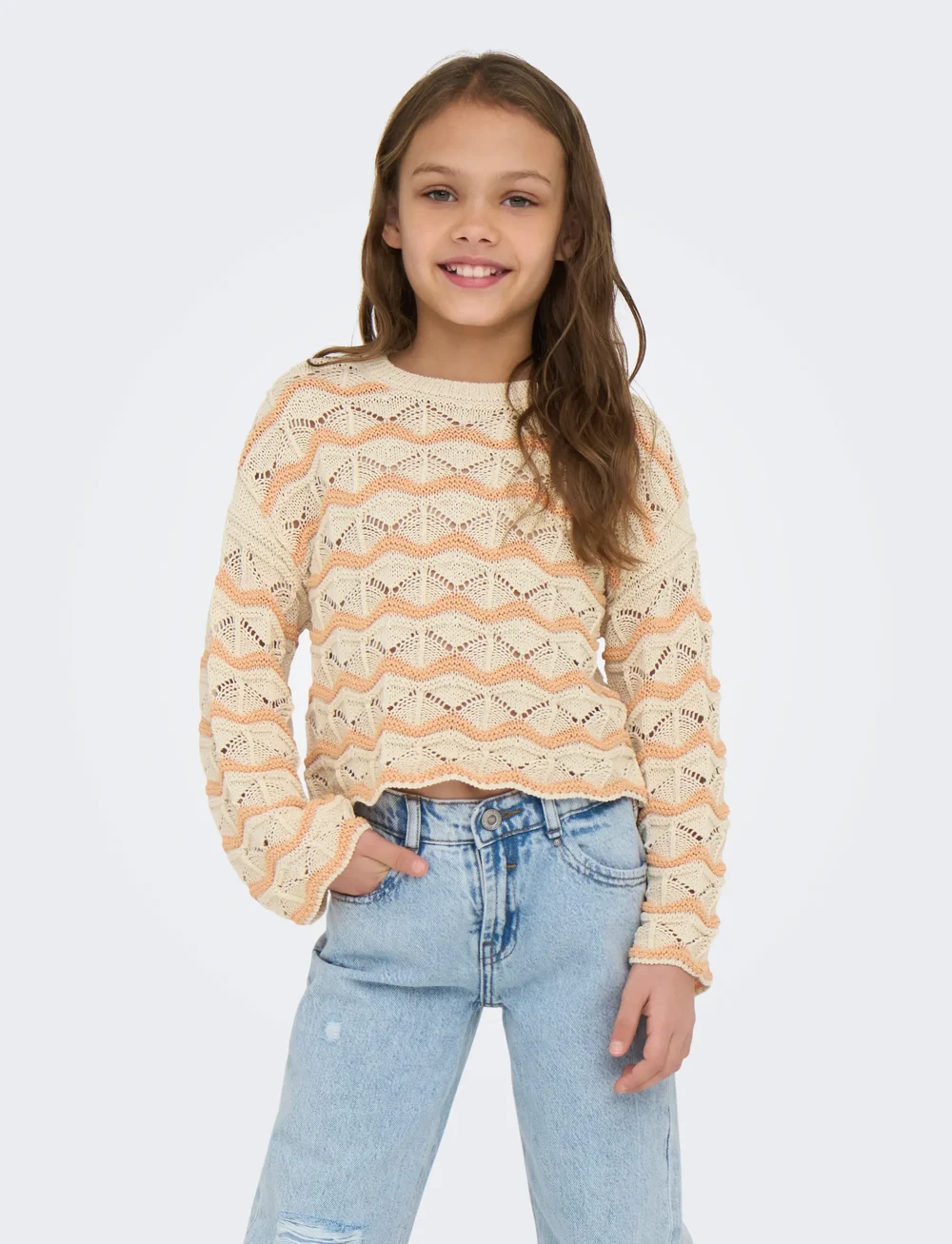 Kids Only - KOGDONNA LS O-NECK STRIPE STRUCTURE KNT - trøjer - birch - 4