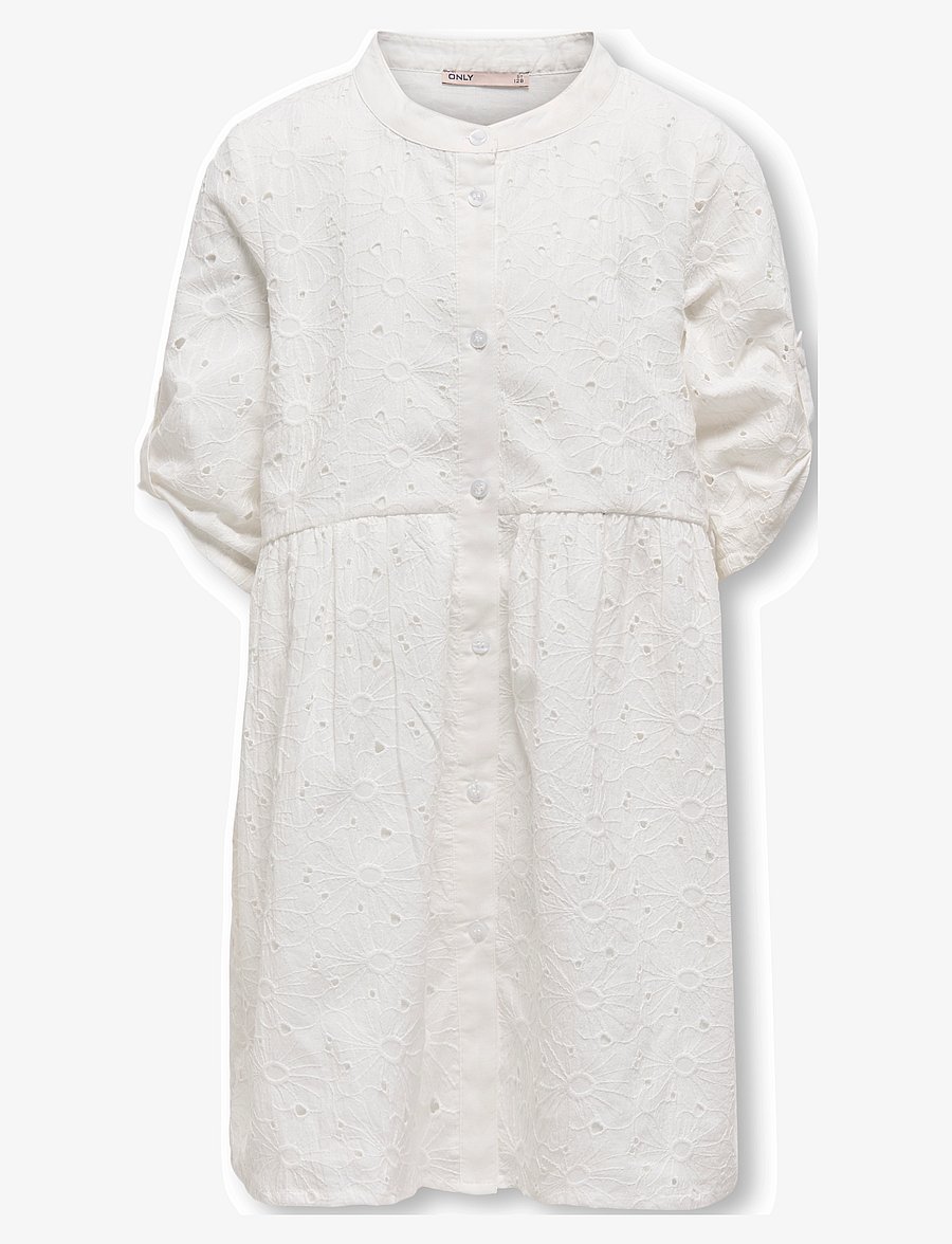 Kids Only - KOGDAISY 2/4 EMB ANGLAISE DRESS WVN - kurzärmelige freizeitkleider - cloud dancer - 0