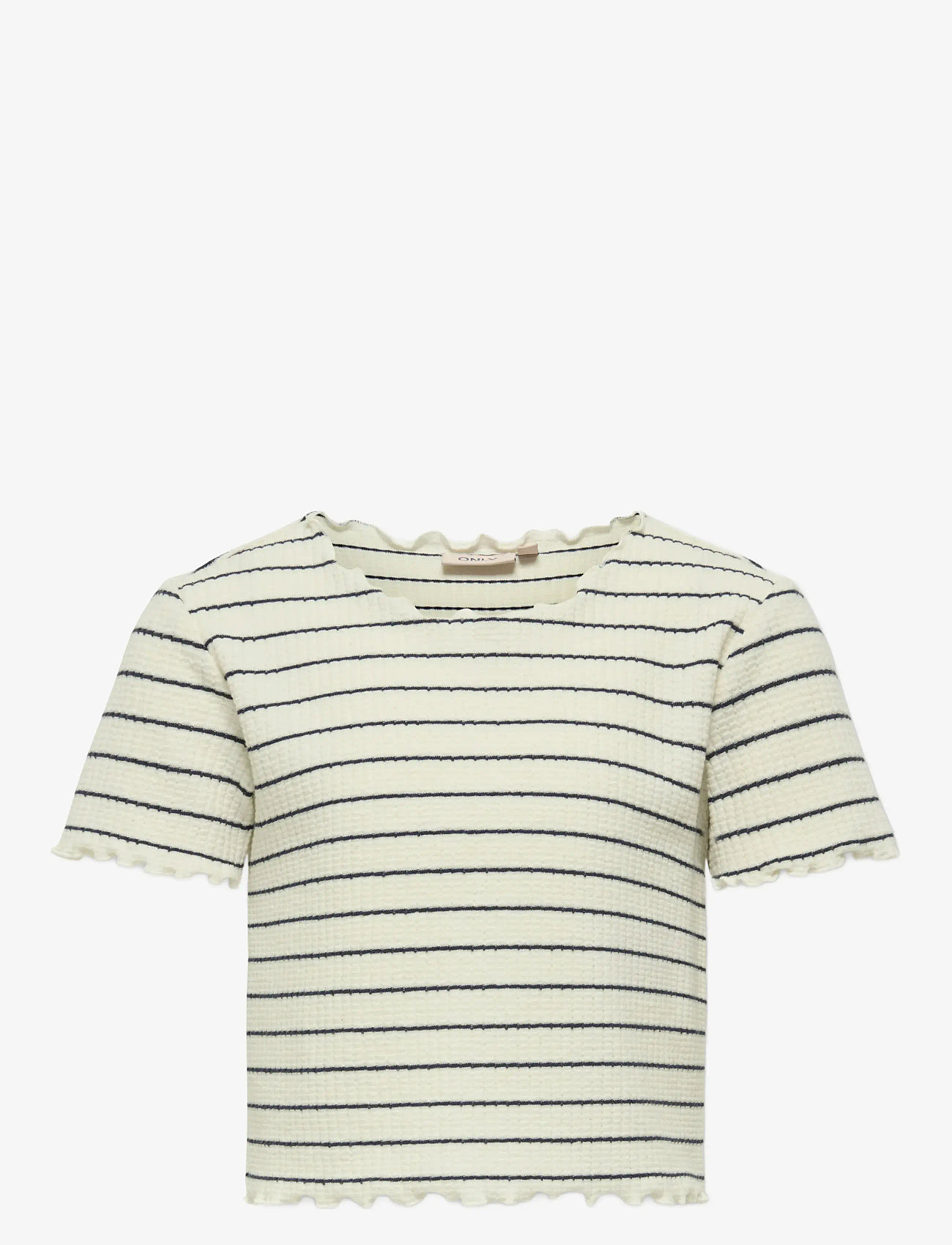 Kids Only - KOGANITS LIFE S/S CROPPED TOP JRS - kortärmade t-shirts - antique white - 1