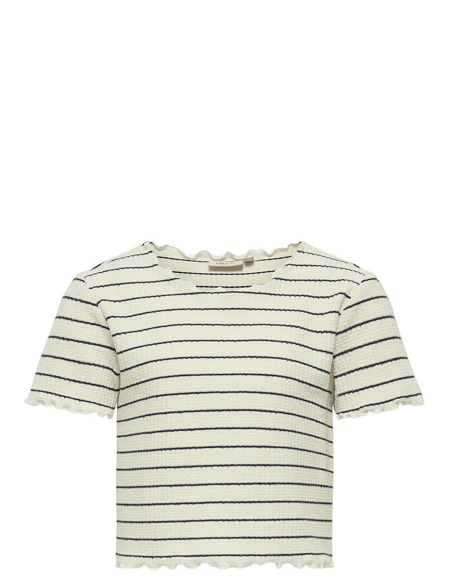 Kids Only - KOGANITS LIFE S/S CROPPED TOP JRS - lühikeste varrukatega t-särgid - antique white - 1
