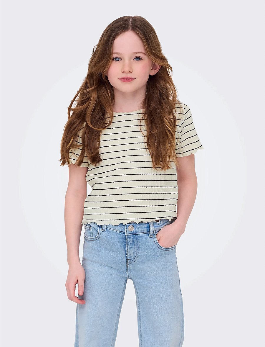 Kids Only - KOGANITS LIFE S/S CROPPED TOP JRS - lühikeste varrukatega t-särgid - antique white - 0