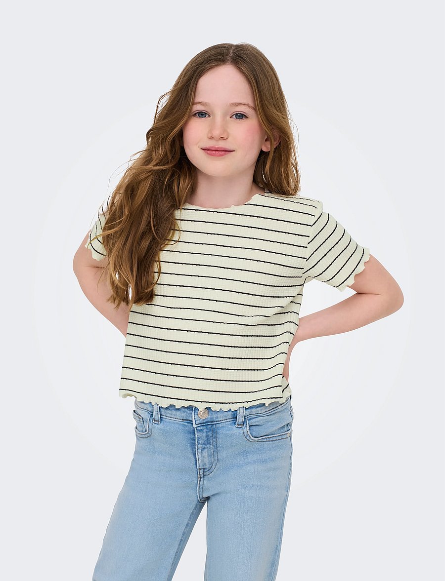 Kids Only - KOGANITS LIFE S/S CROPPED TOP JRS - lühikeste varrukatega t-särgid - antique white - 4